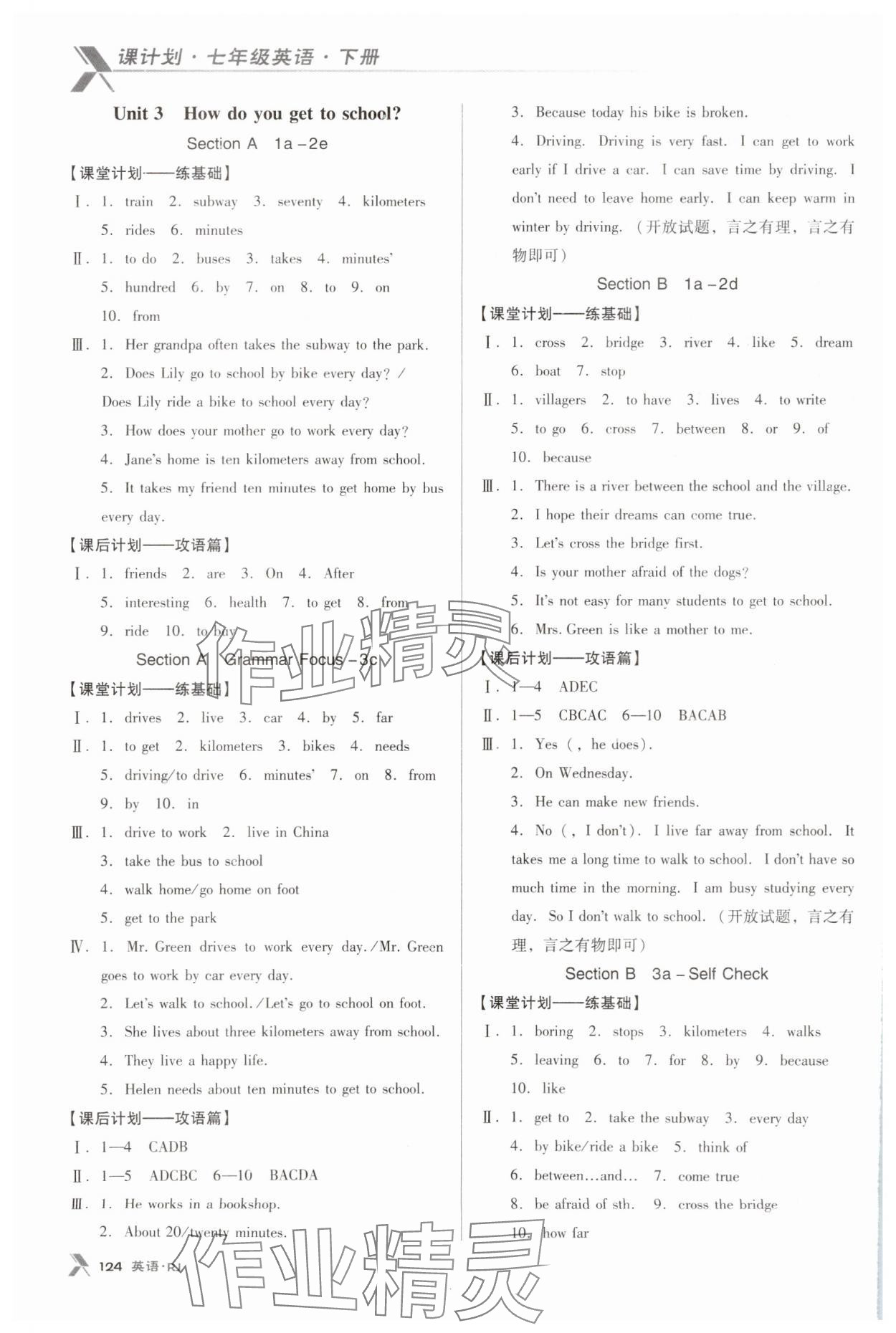 2024年全優(yōu)點(diǎn)練課計(jì)劃七年級(jí)英語下冊(cè)人教版 參考答案第4頁