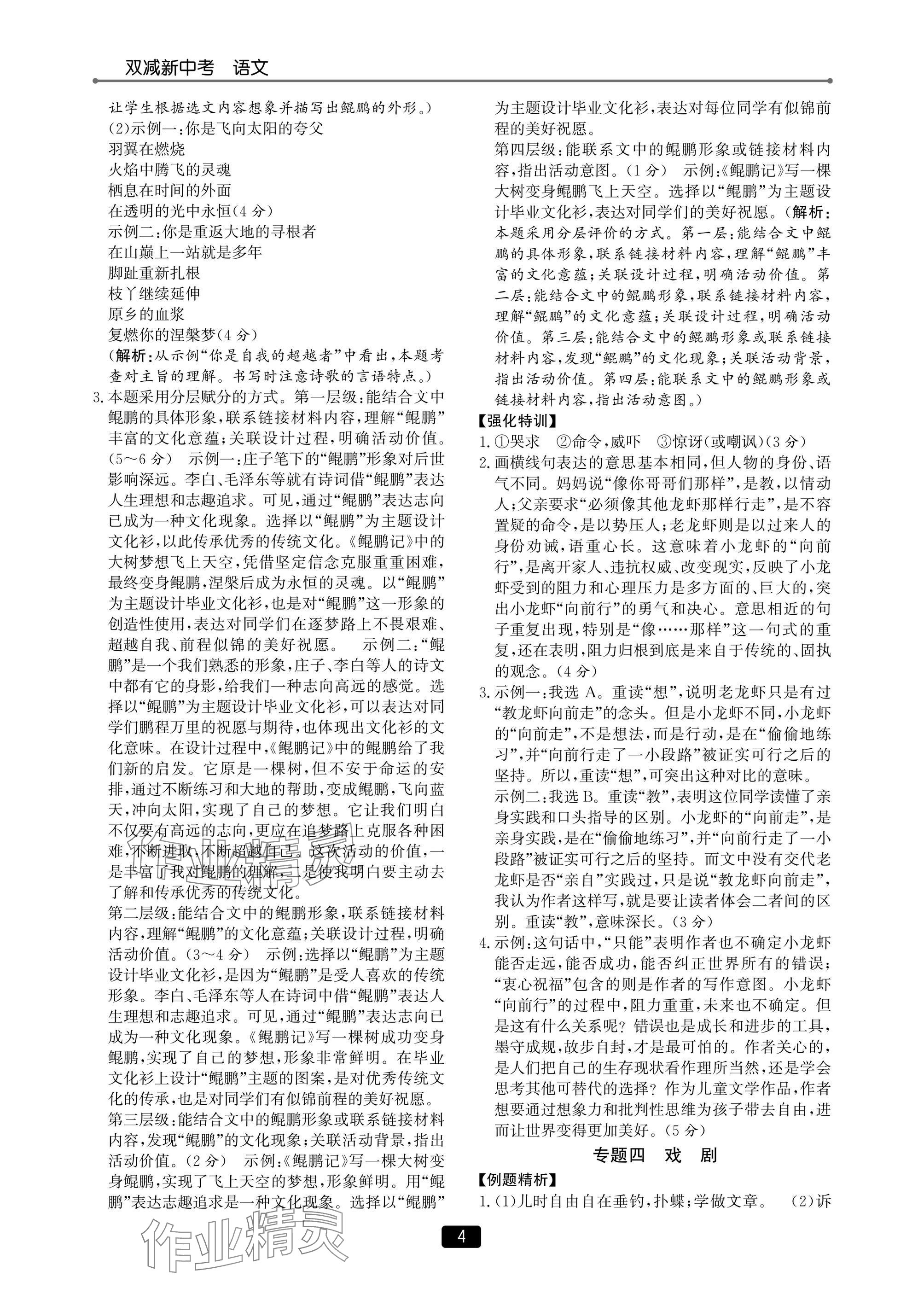 2025年双减新中考语文&nbsp;参考答案第4页