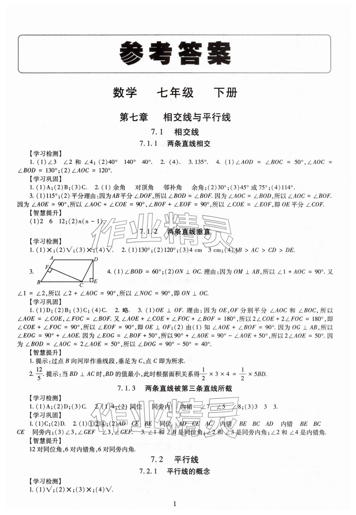 2026年智慧学习（同步学习）明天出版社七年级数学下册人教版&nbsp;第1页