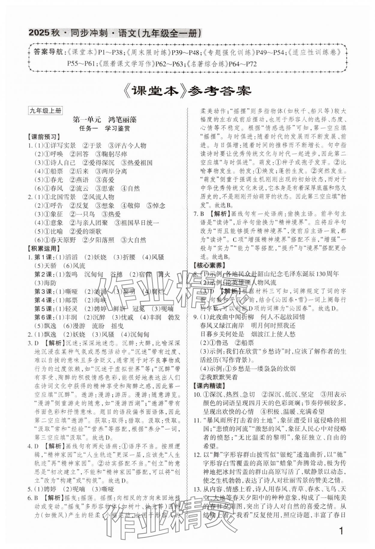 2025年同步冲刺九年级语文全一册人教版 第1页