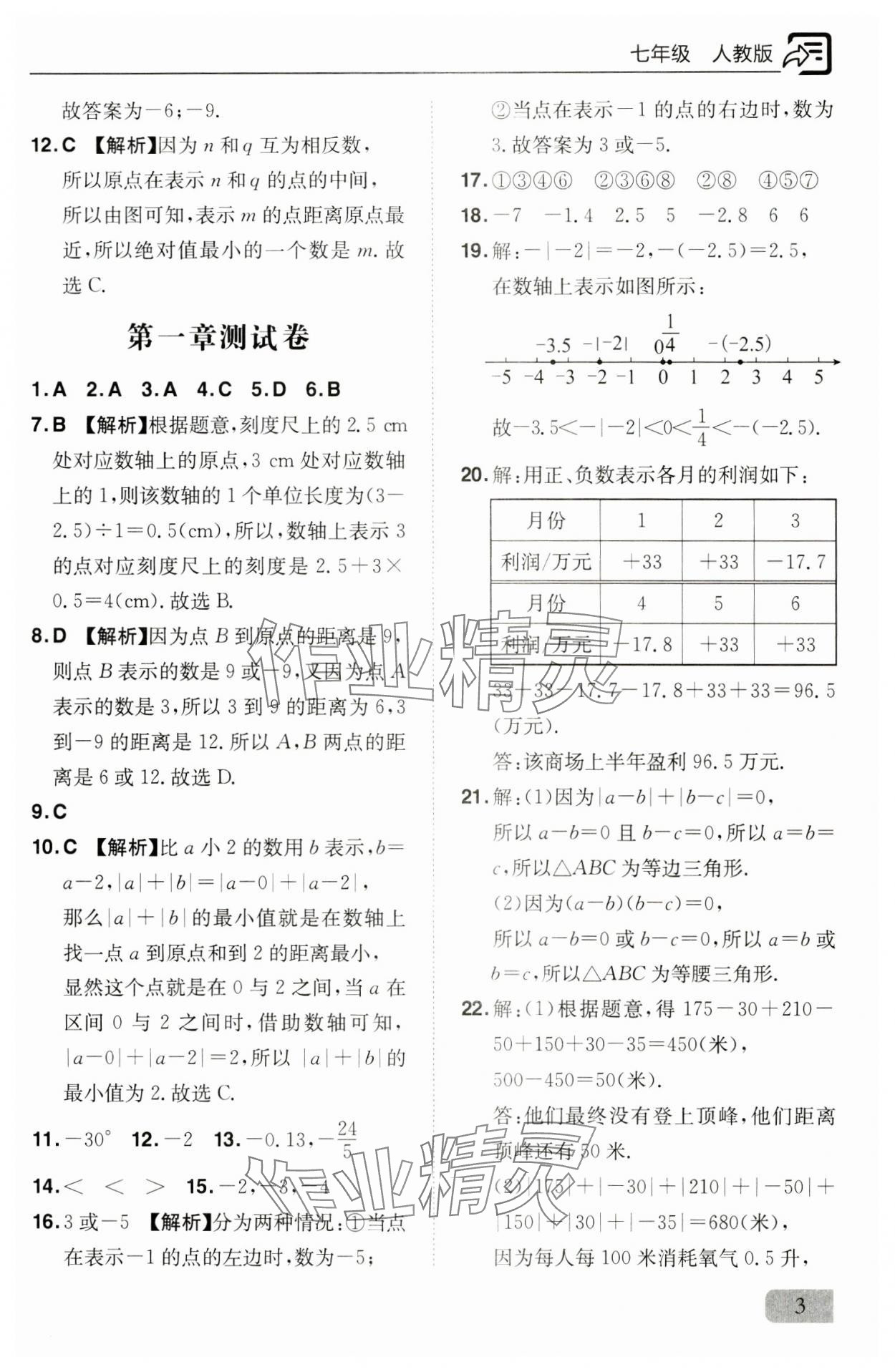 2024年新课堂同步训练七年级数学上册人教版 参考答案第3页