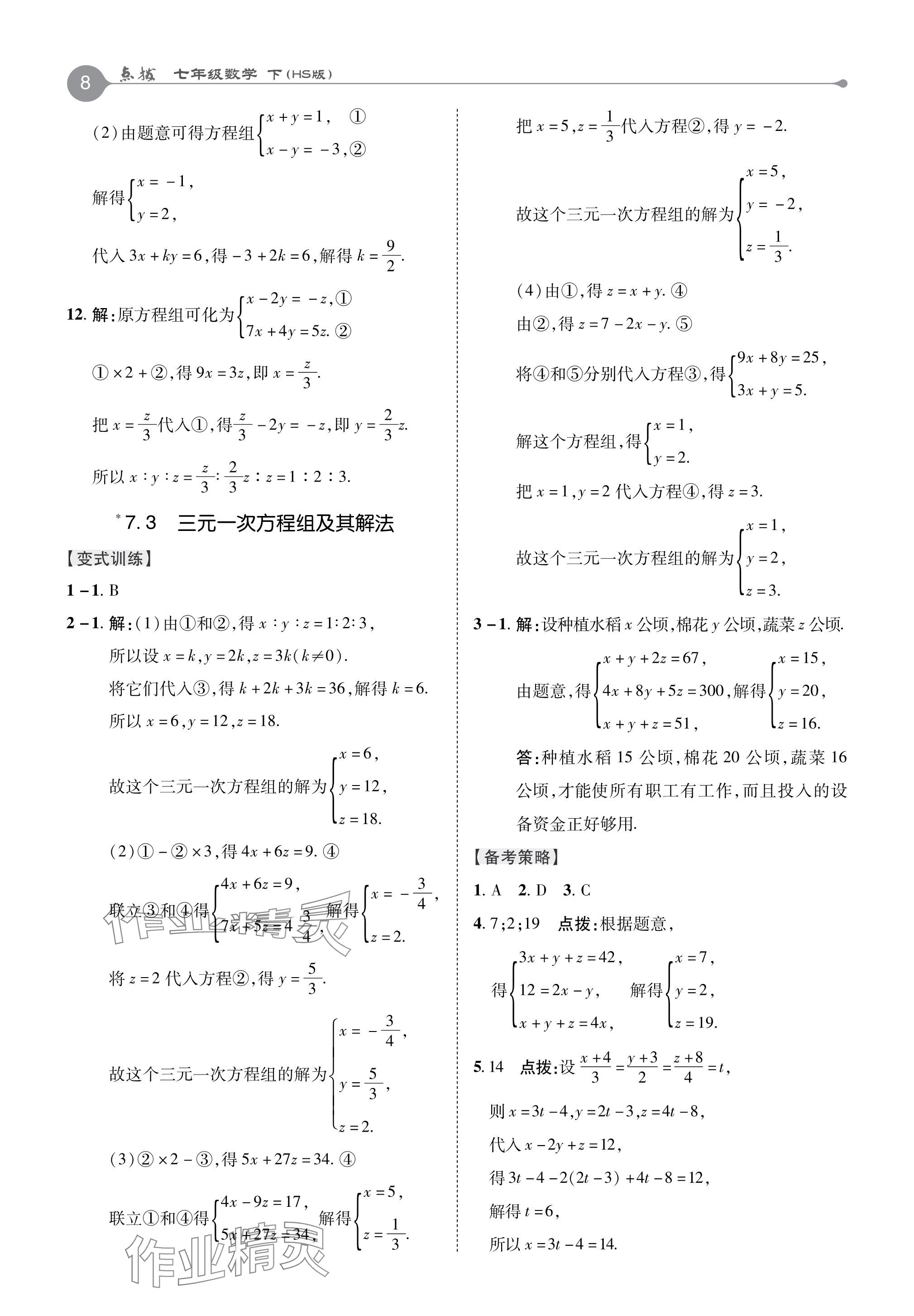 2024年特高級教師點撥七年級數(shù)學下冊華師大版 參考答案第8頁