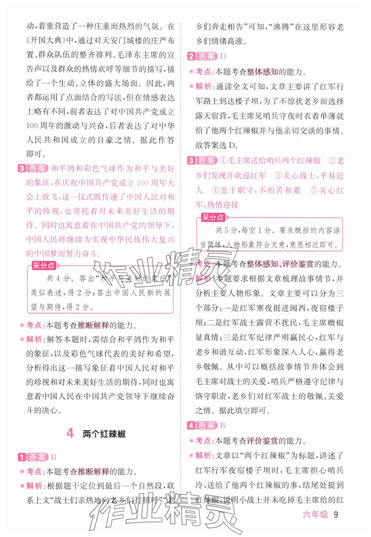 2025年陽光同學(xué)同步閱讀素養(yǎng)測試六年級語文上冊人教版 參考答案第9頁