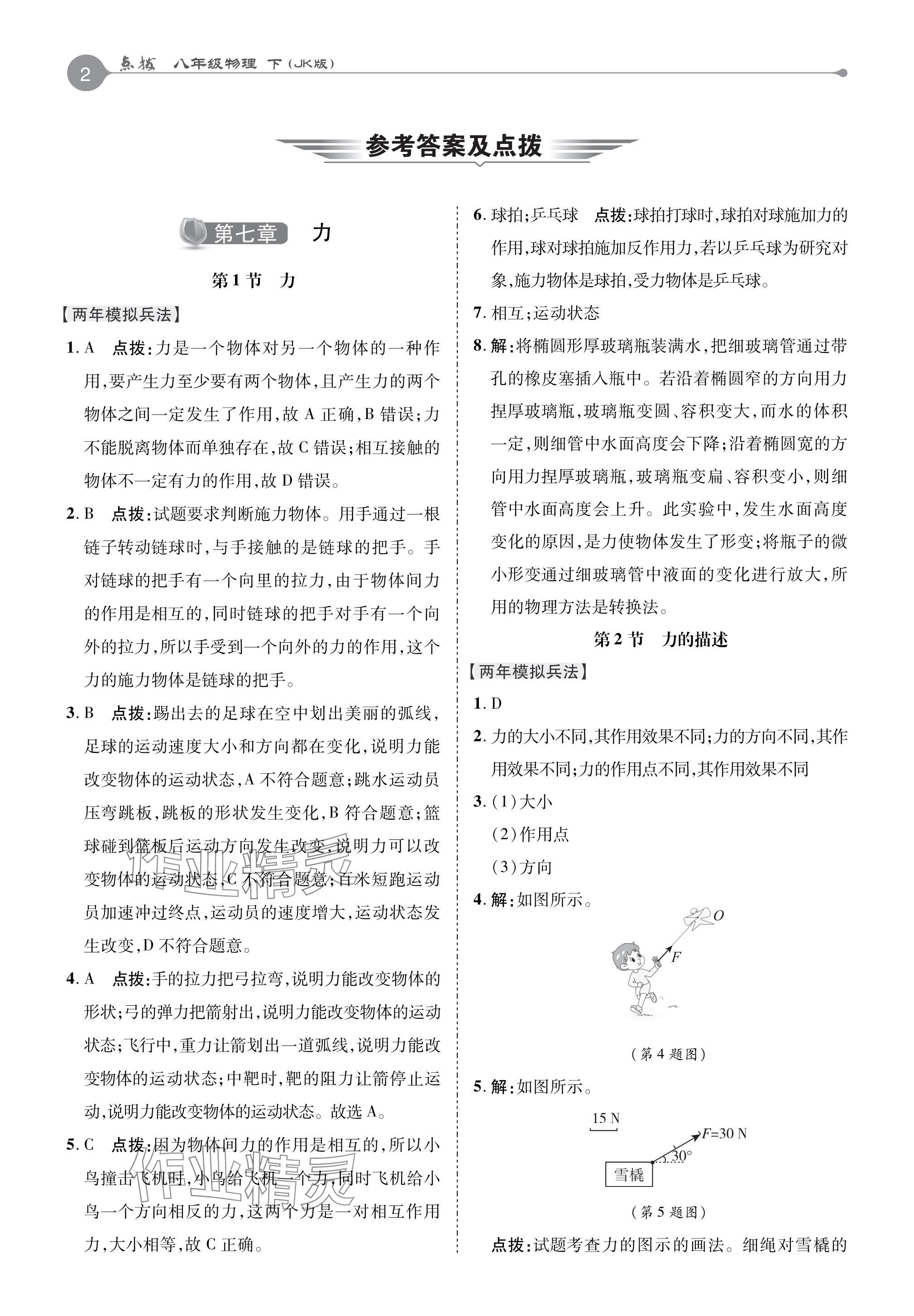 2024年特高級(jí)教師點(diǎn)撥八年級(jí)物理下冊(cè)教科版 參考答案第1頁(yè)