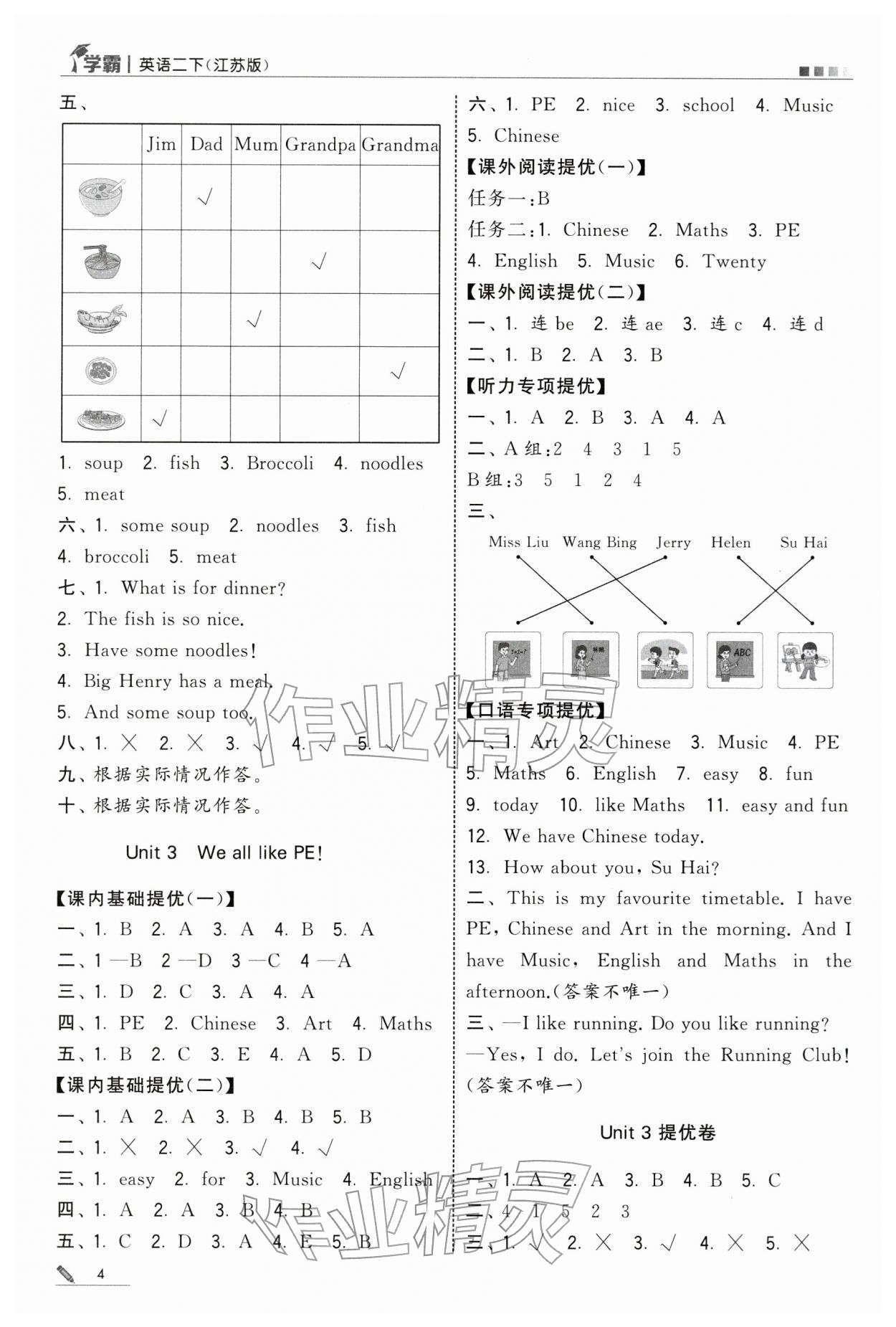 2026年学霸二年级英语下册译林版&nbsp;第4页