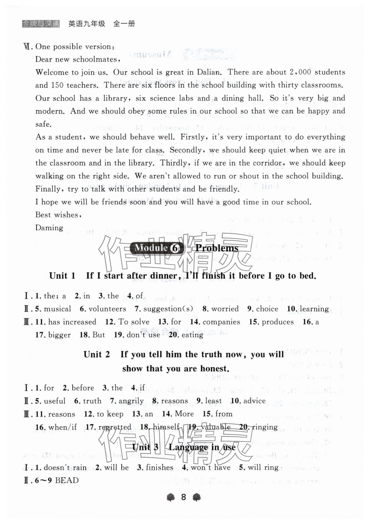 2024年點石成金金牌每課通九年級英語全一冊外研版遼寧專版 參考答案第8頁