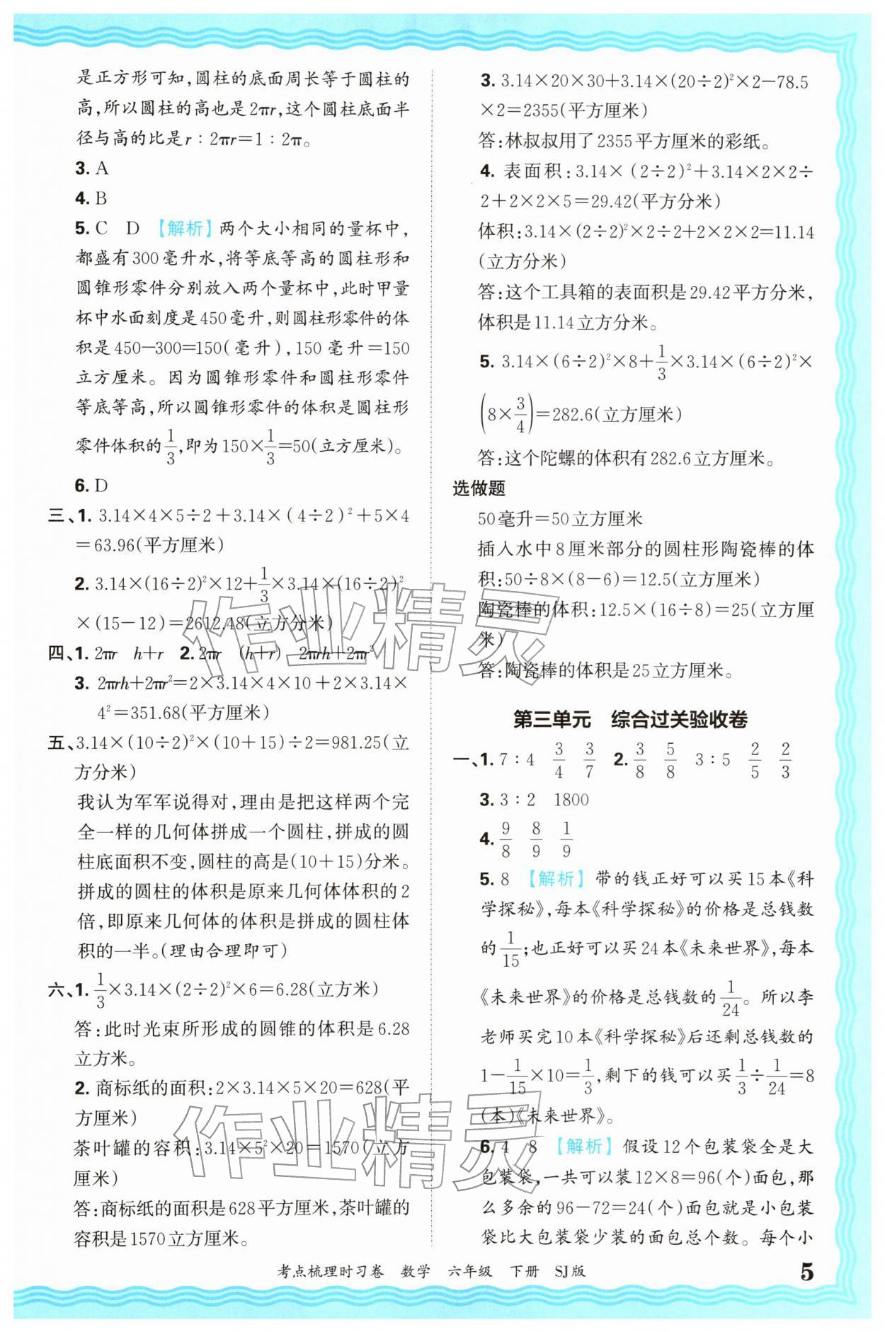 2026年王朝霞考点梳理时习卷六年级数学下册苏教版&nbsp;第5页
