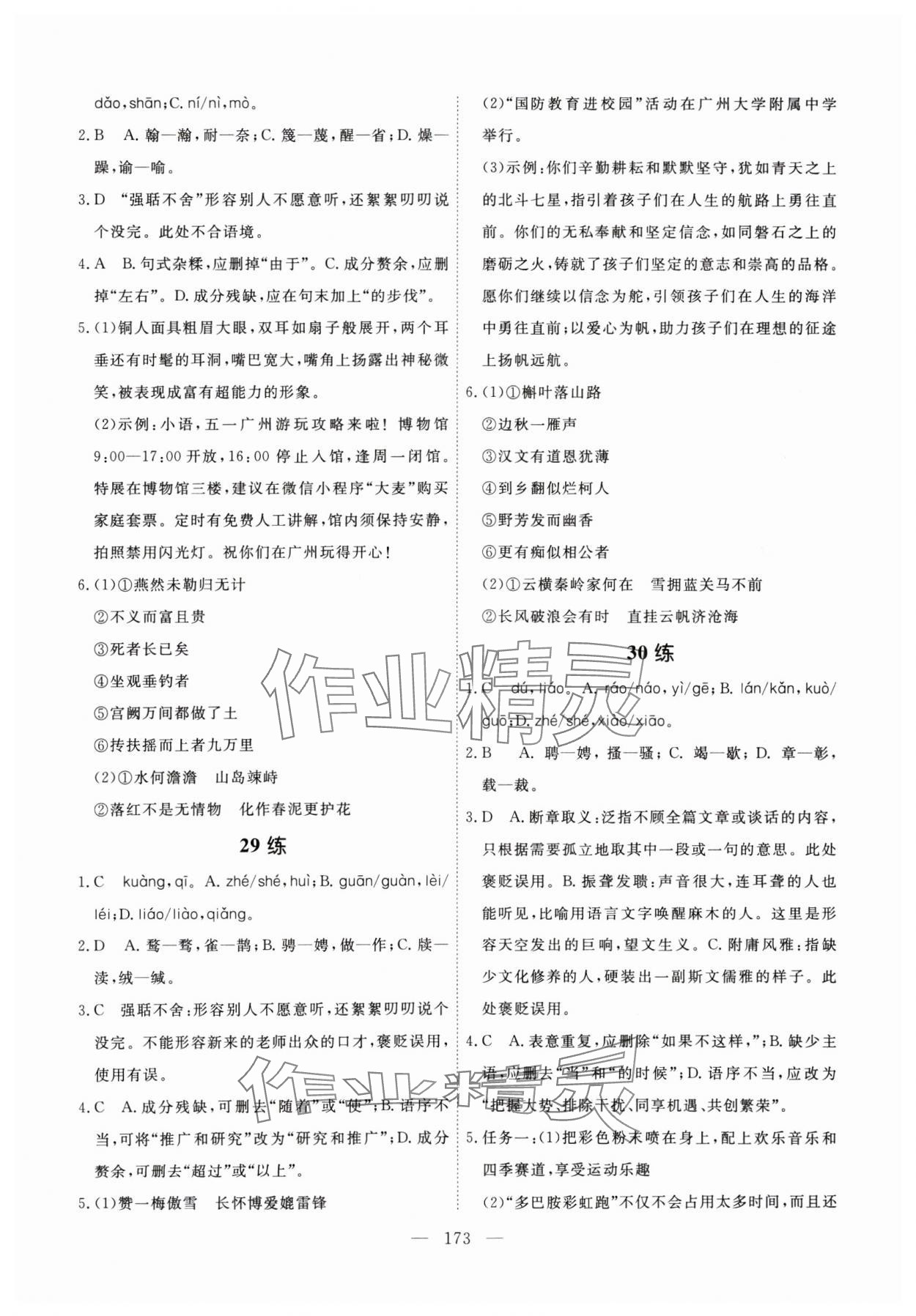 2025年一飛沖天基礎(chǔ)知識(shí)訓(xùn)練語文廣州專版 參考答案第13頁