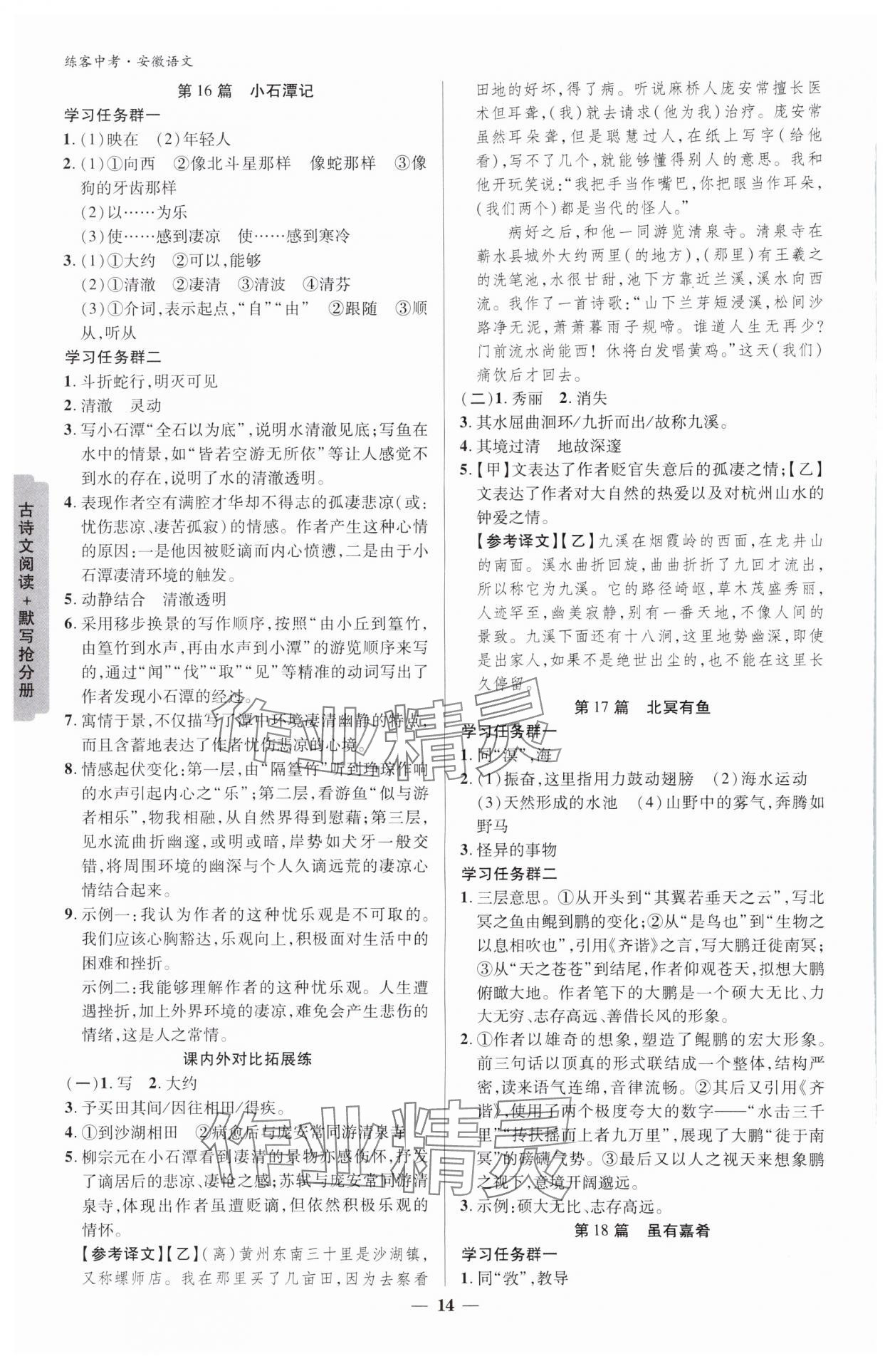 2024年練客中考提優方案語文安徽專版 參考答案第13頁