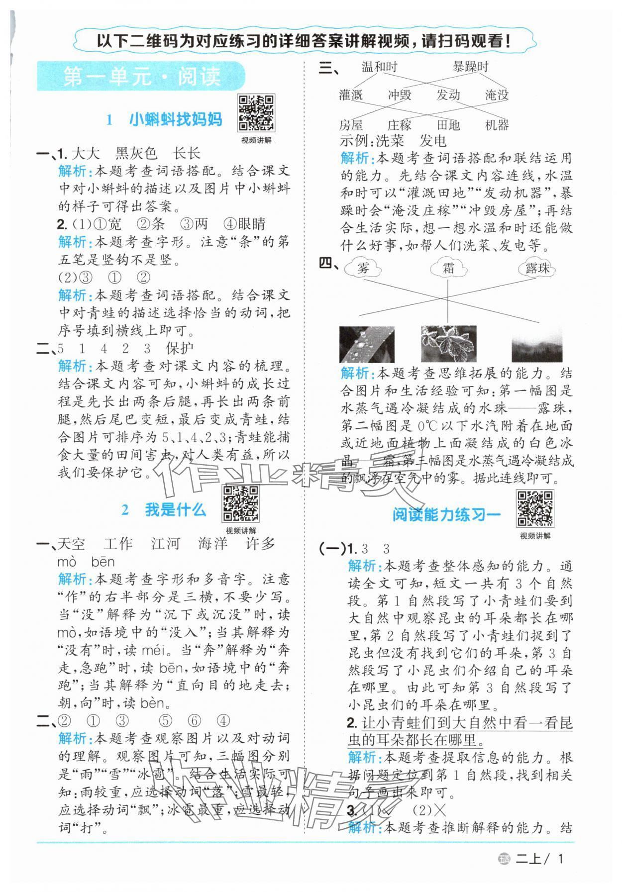 2025年阳光同学课时优化作业二年级语文上册人教版五四制 参考答案第1页