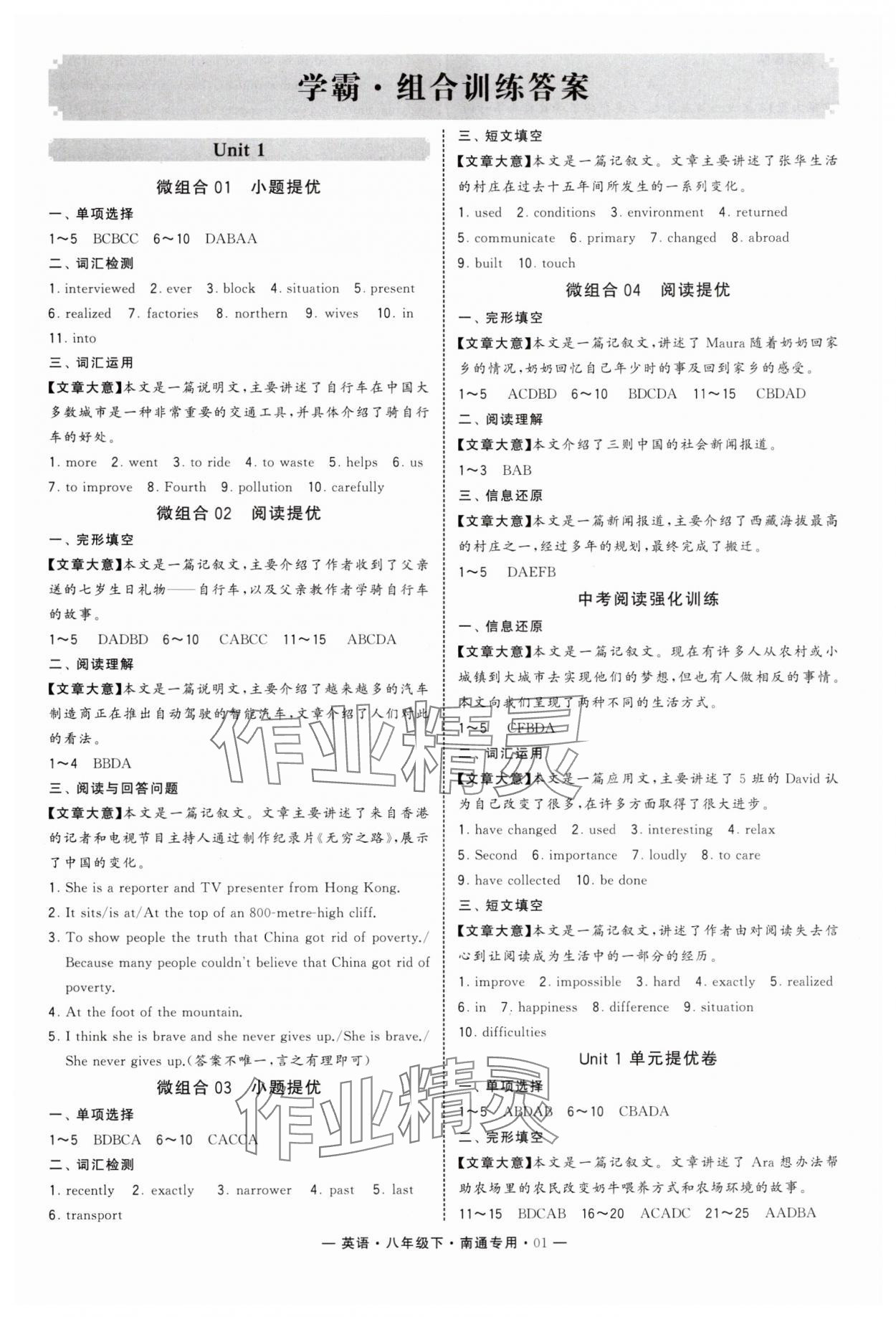 2025年學(xué)霸組合訓(xùn)練八年級(jí)英語(yǔ)下冊(cè)譯林版南通專版 第1頁(yè)