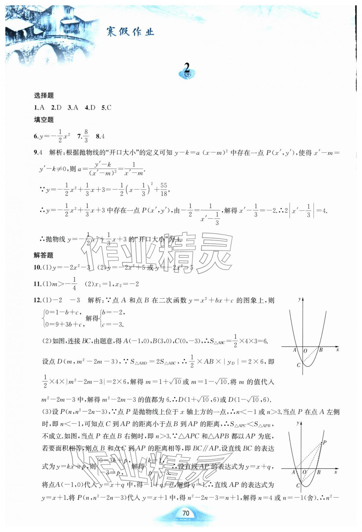 2026年寒假作业黄山书社九年级数学沪科版&nbsp;第2页