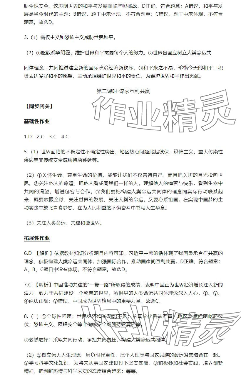 2024年知识与能力训练九年级道德与法治下册人教版 参考答案第3页