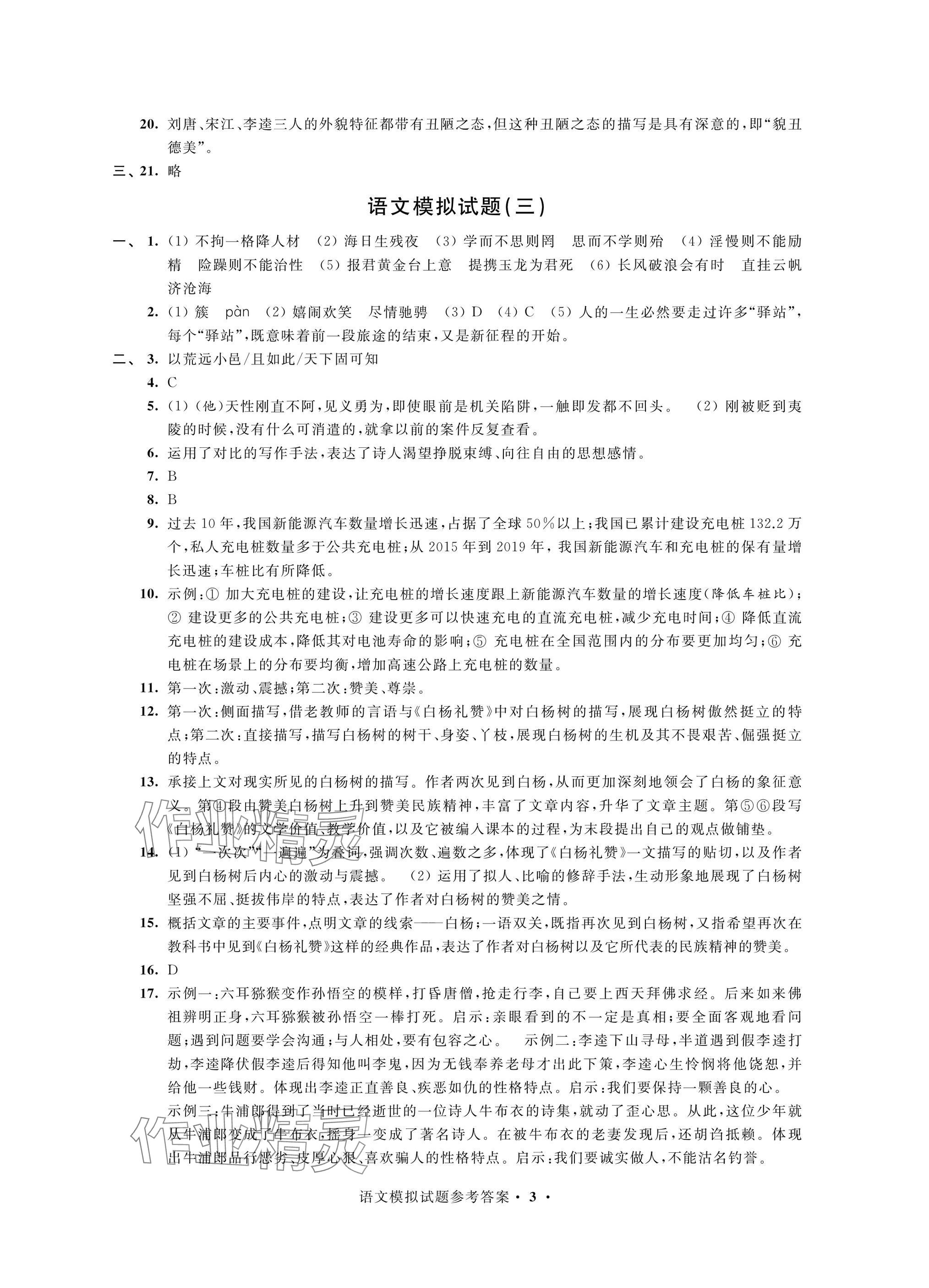 2025年決勝中考提優(yōu)模擬卷語文 參考答案第3頁