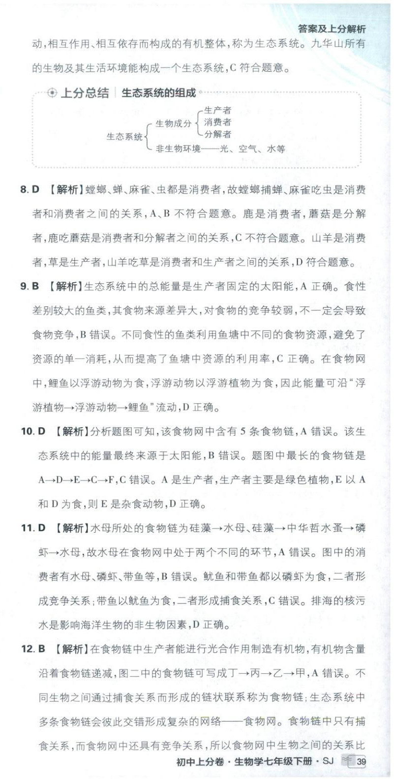 2026年初中上分卷单元诊断自查七年级生物下册苏教版&nbsp;第3页