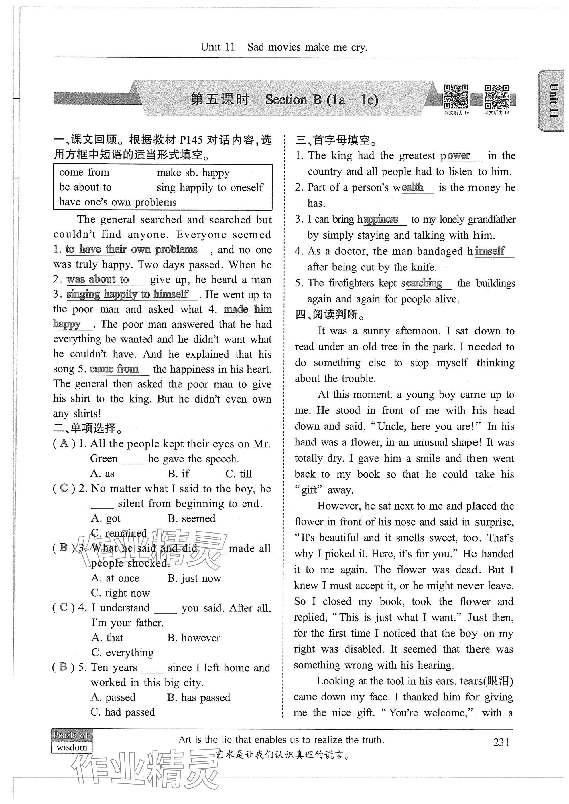 2025年新視界初中英語九年級英語下冊人教版 參考答案第11頁