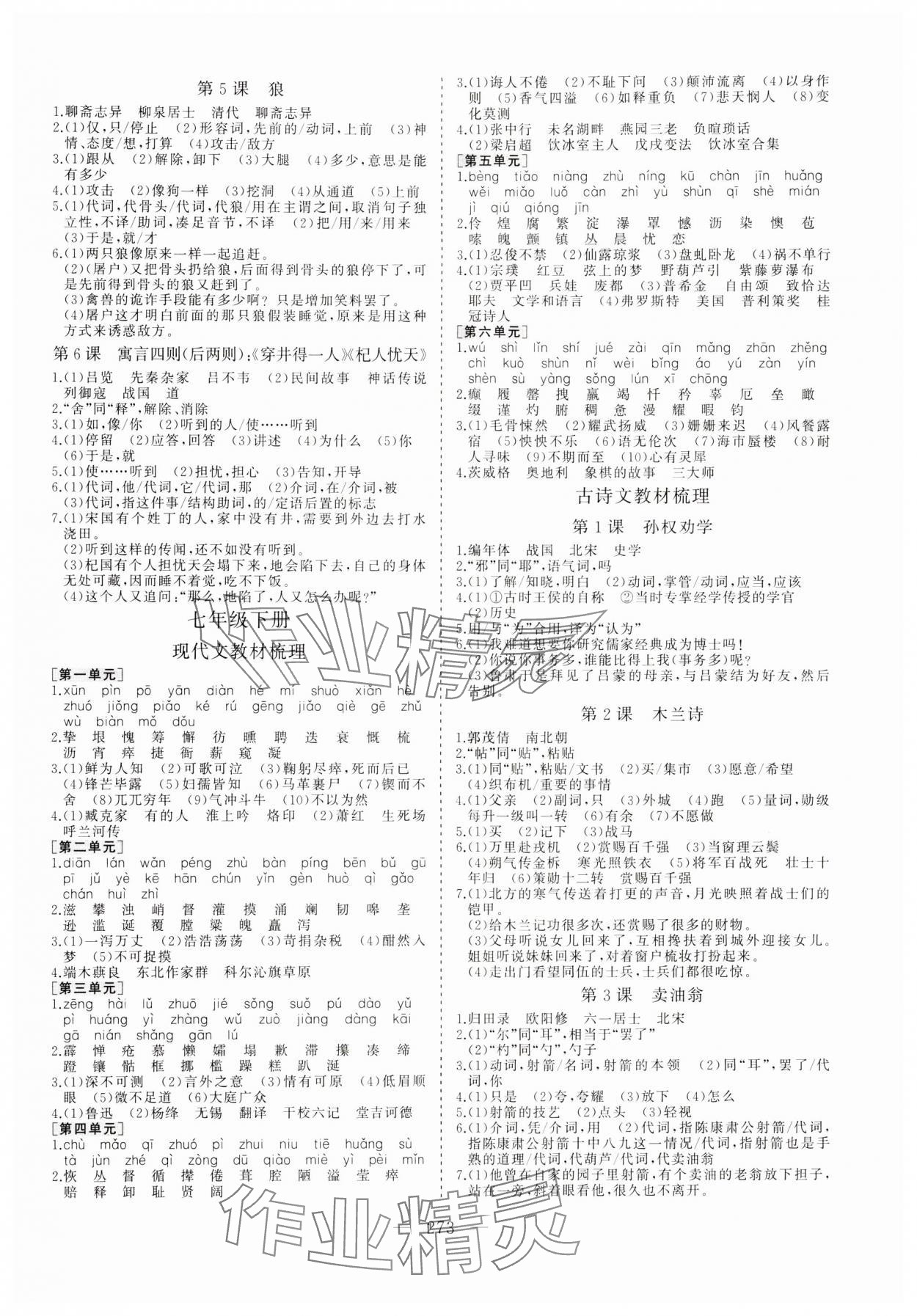 2024年新中考集训中考总复习语文人教版 参考答案第2页