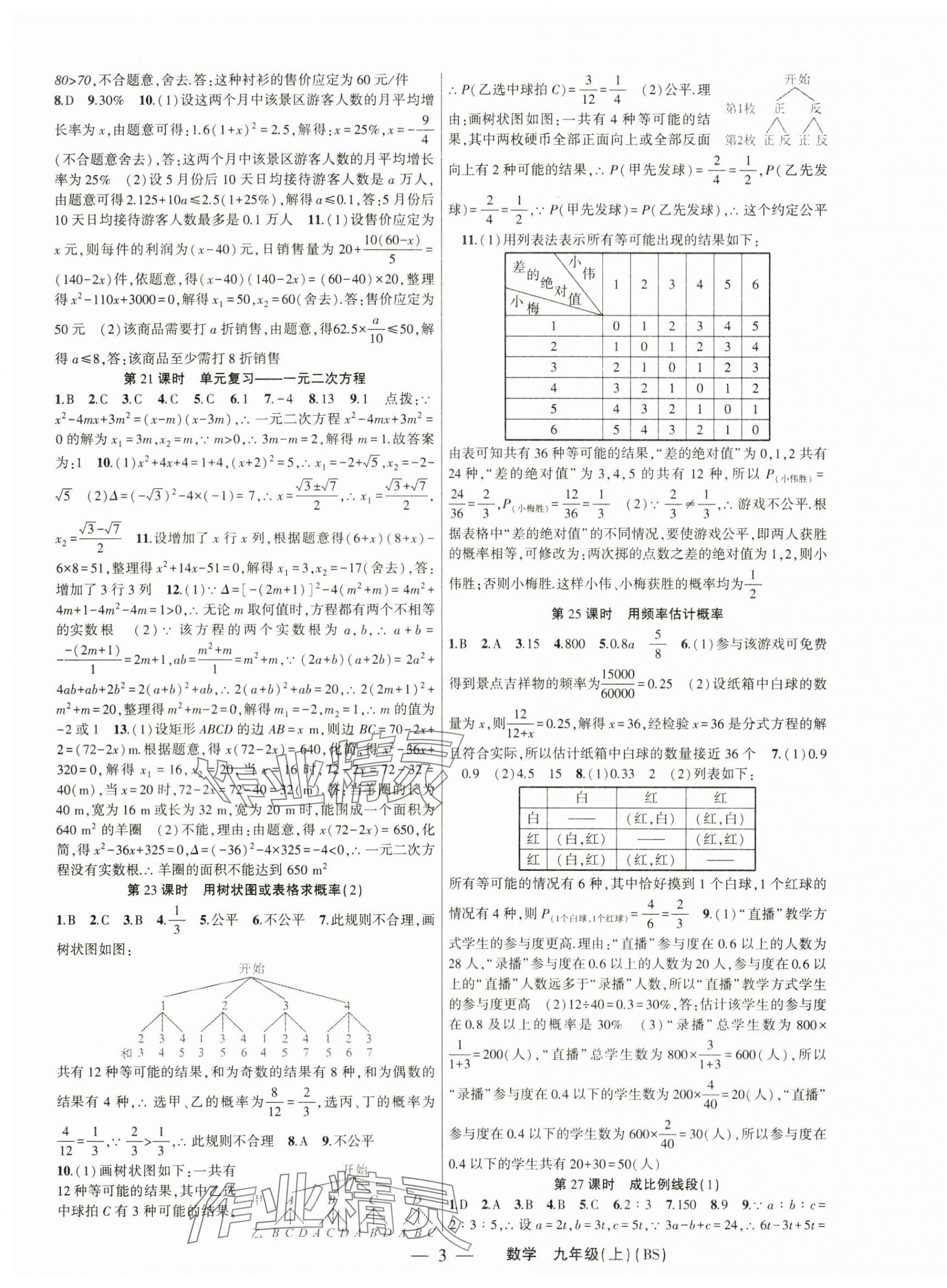 2024年原创新课堂九年级数学上册北师大版深圳专版 第3页