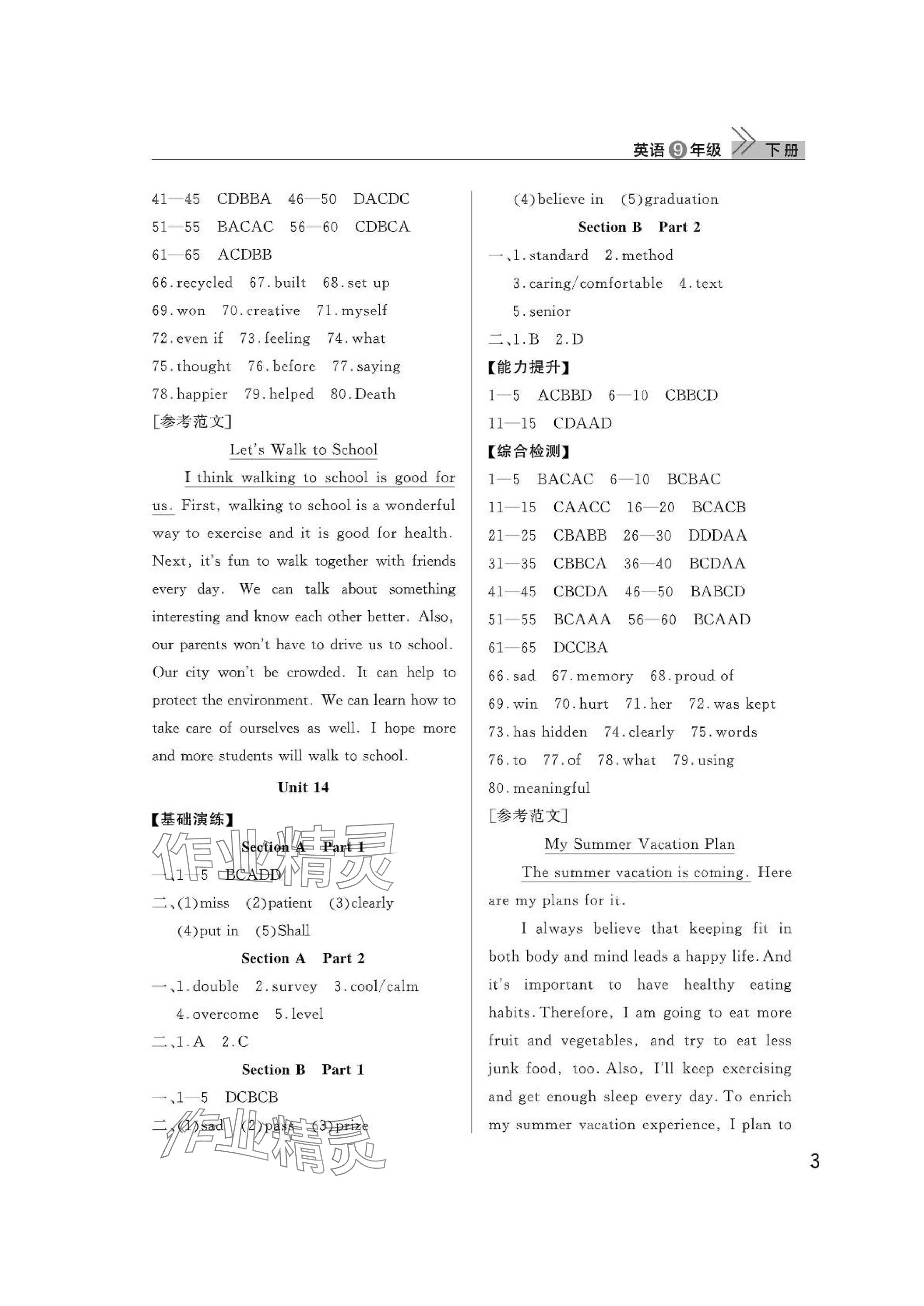 2025年課堂作業(yè)武漢出版社九年級英語下冊人教版 參考答案第3頁