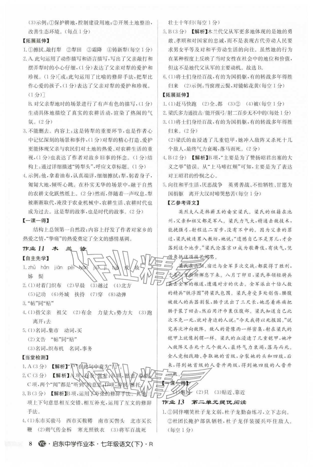 2025年啟東中學(xué)作業(yè)本七年級(jí)語(yǔ)文下冊(cè)人教版鹽城專(zhuān)版 參考答案第8頁(yè)