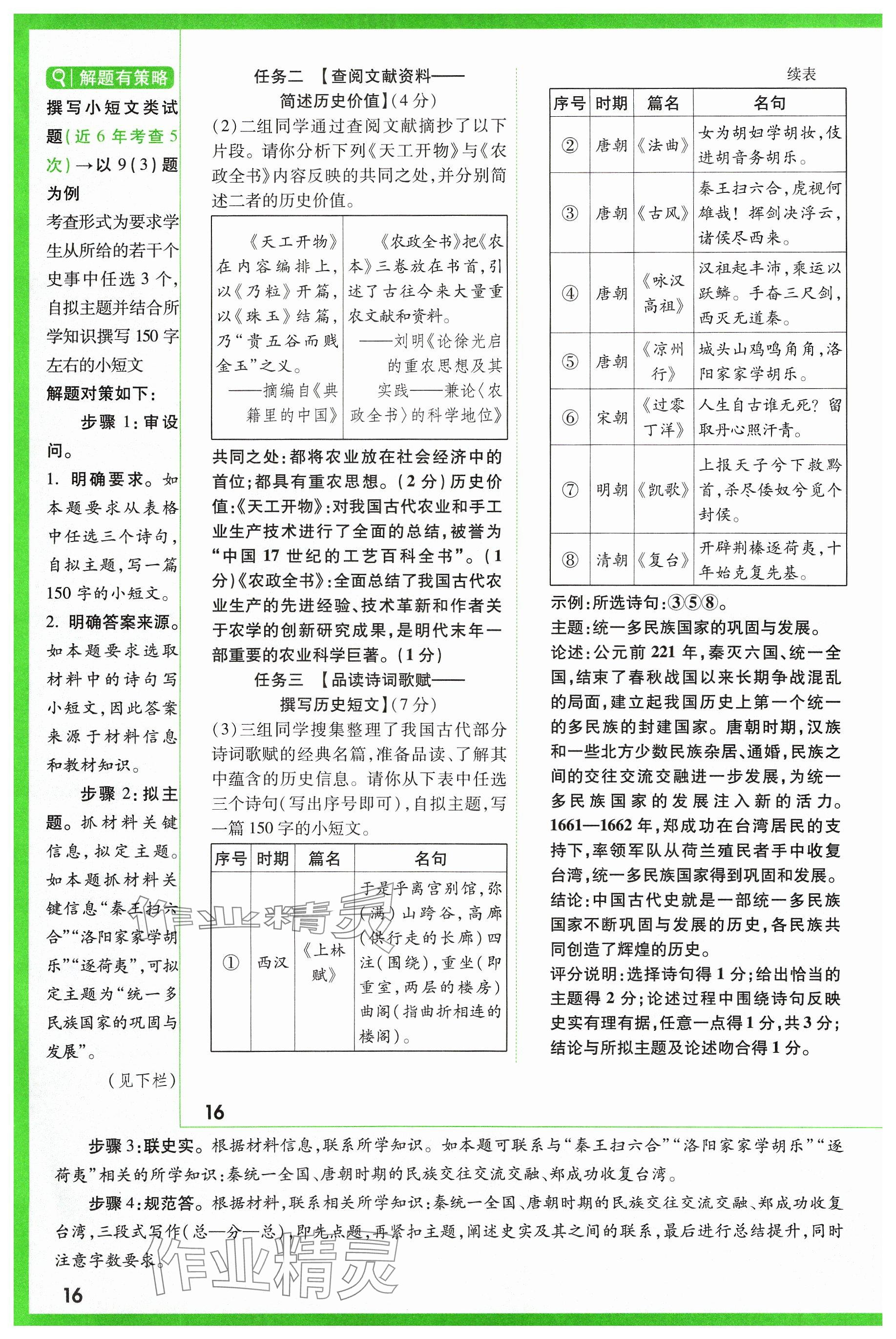 2024年萬唯中考試題研究歷史山西專版 參考答案第16頁