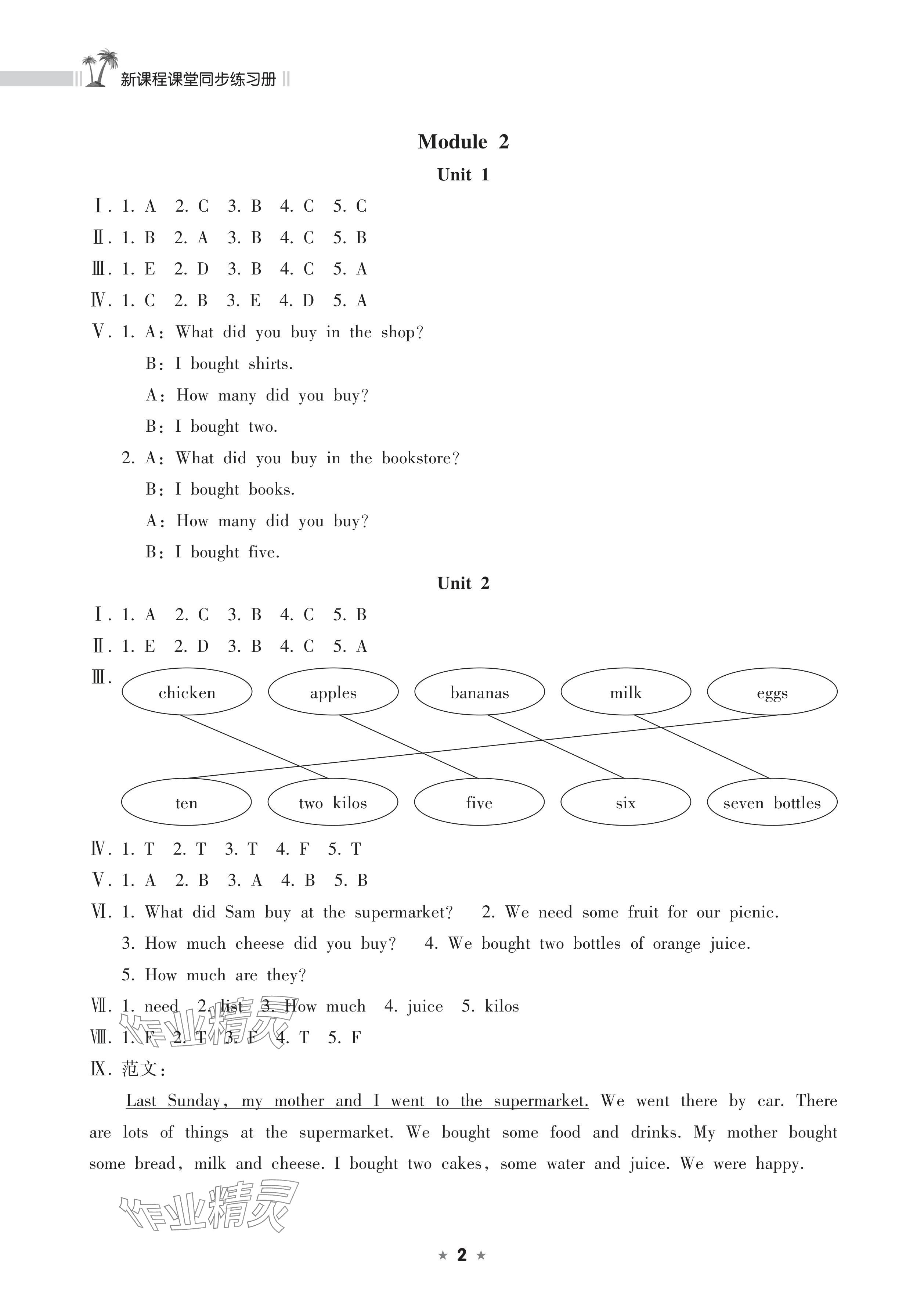 2024年新課程課堂同步練習(xí)冊(cè)五年級(jí)英語(yǔ)上冊(cè)外研版 參考答案第2頁(yè)