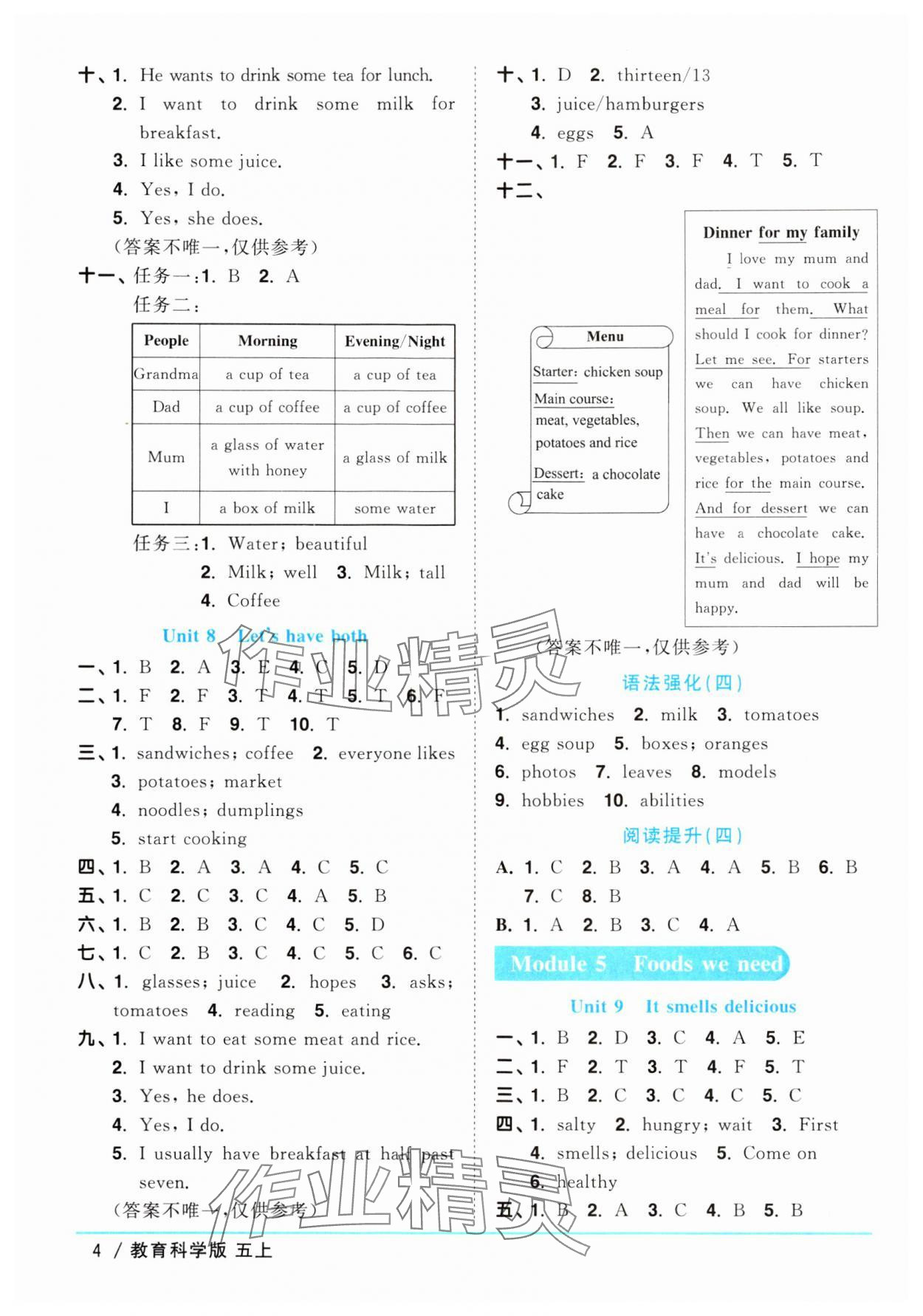 2024年陽光同學(xué)課時優(yōu)化作業(yè)五年級英語上冊教科版廣州專版 參考答案第4頁