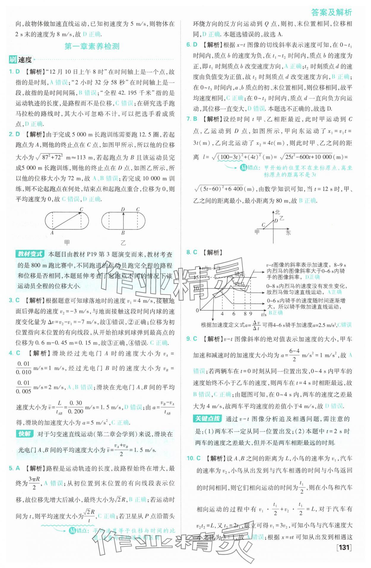 2024年高中必刷题高中物理必修第一册人教版 参考答案第10页