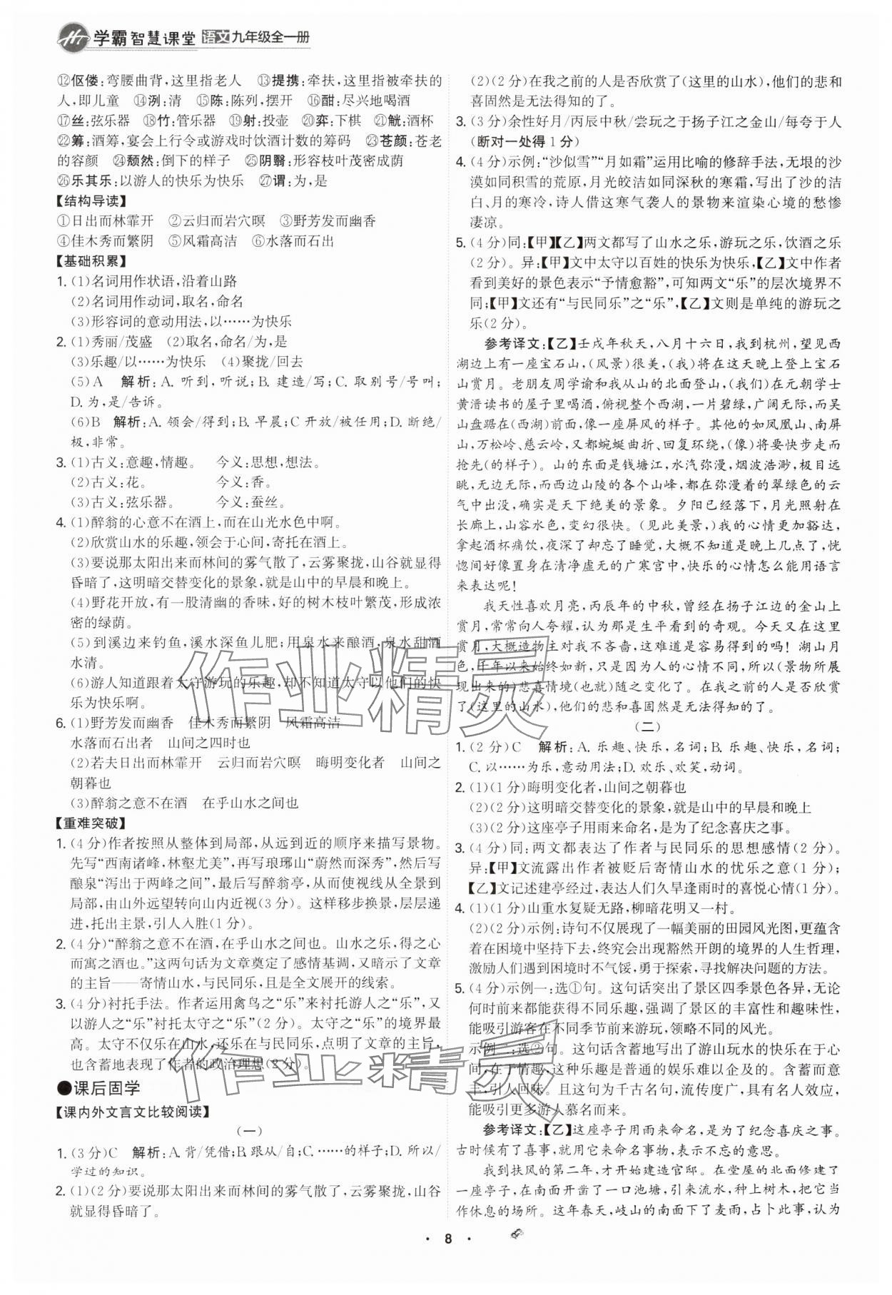 2025年學霸智慧課堂九年級語文全一冊人教版 參考答案第7頁