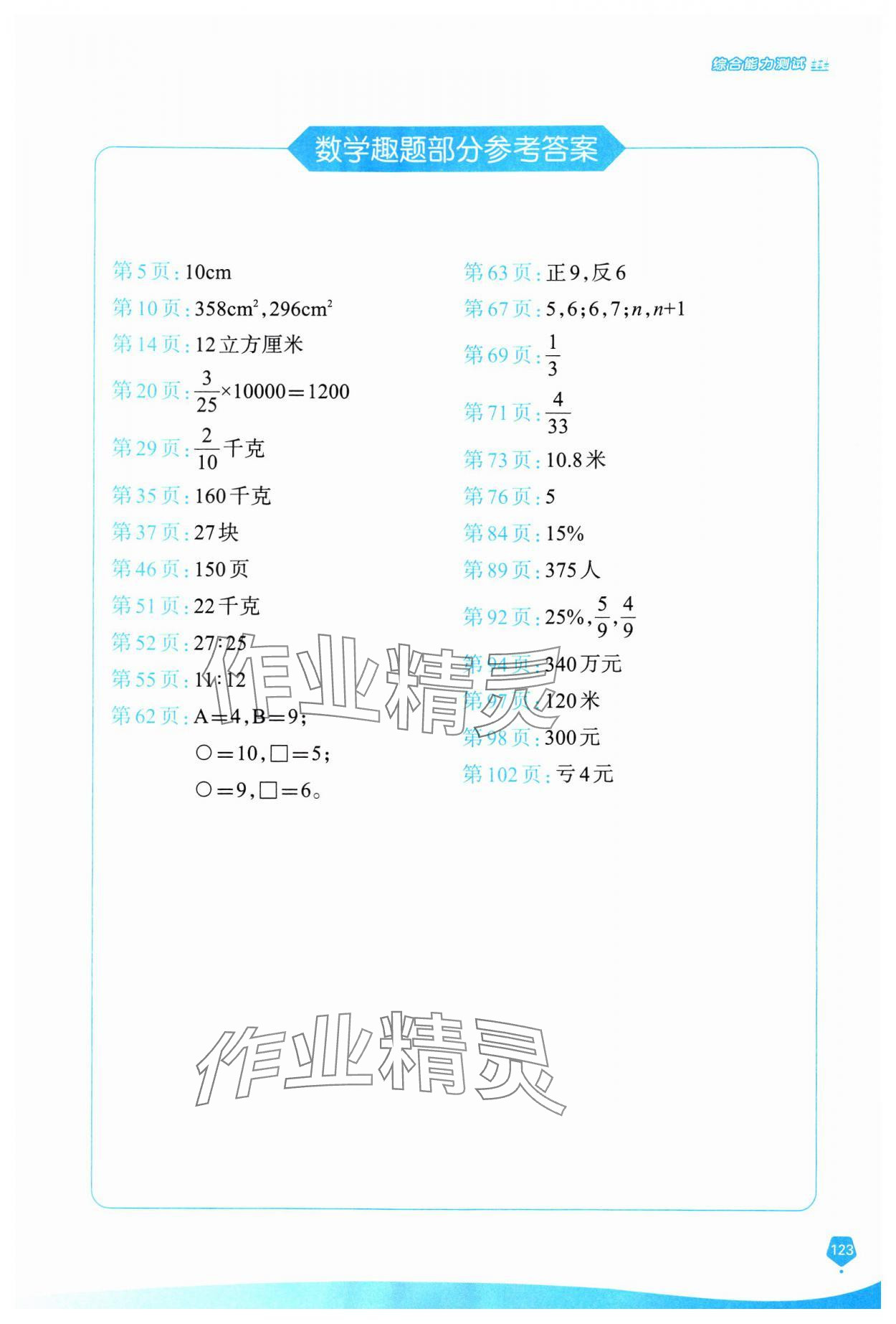 2024年口算筆算妙算天天練六年級數(shù)學(xué)上冊蘇教版 參考答案第1頁