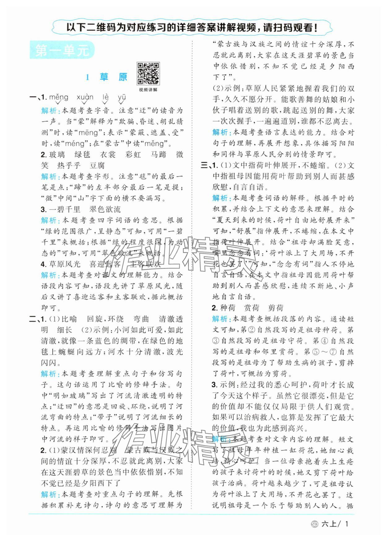 2025年阳光同学课时优化作业六年级语文上册人教版菏泽专版 第1页