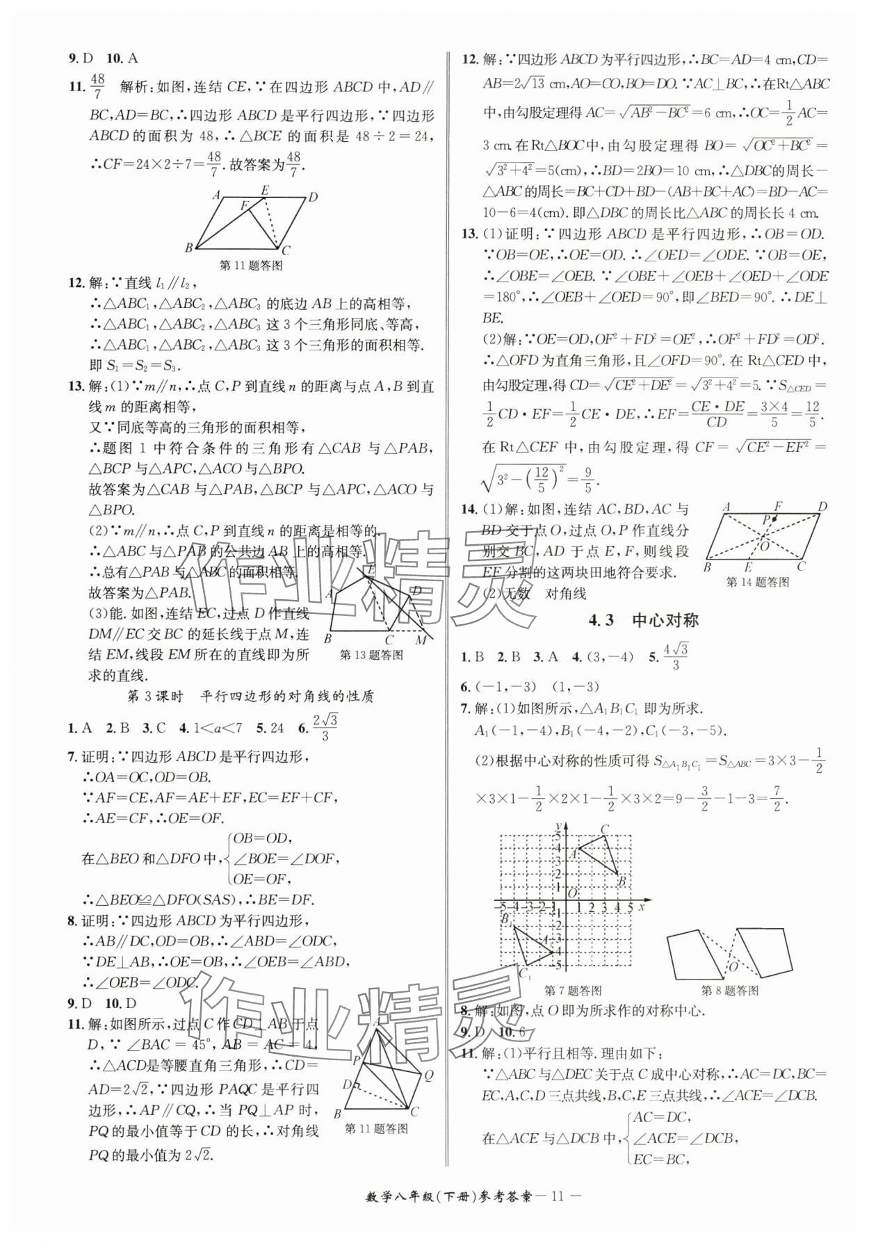 2025年名师金典BFB初中课时优化八年级数学下册浙教版 参考答案第11页