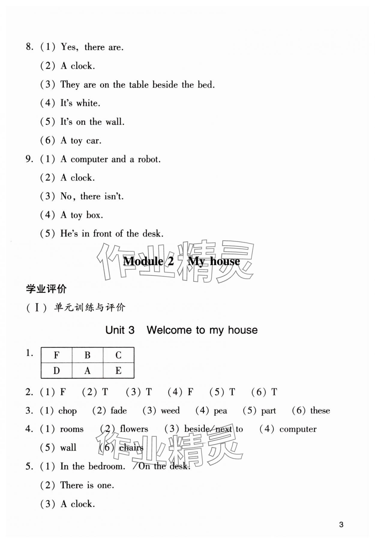 2024年陽光學(xué)業(yè)評價四年級英語上冊教科版 參考答案第3頁