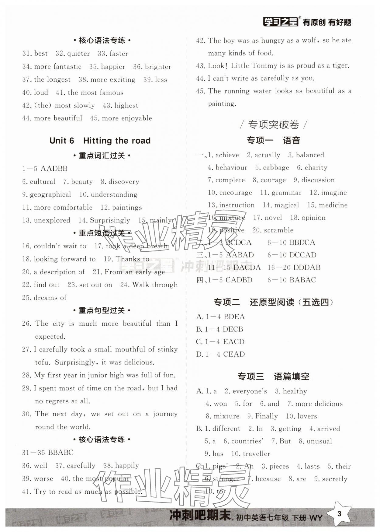 2025年冲刺吧期末七年级英语下册外研版&nbsp;第3页