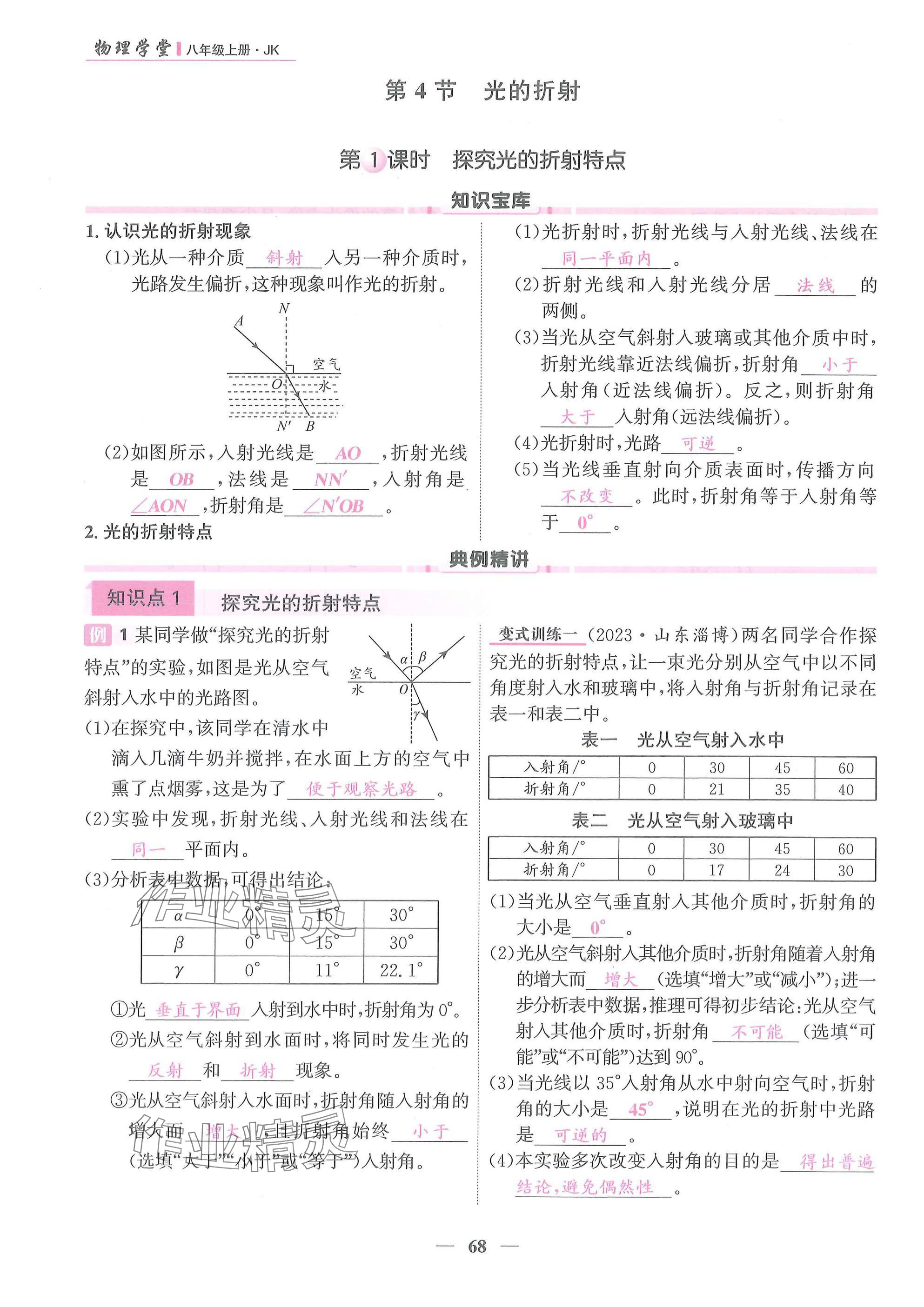 2025年物理学堂八年级上册教科版 参考答案第68页