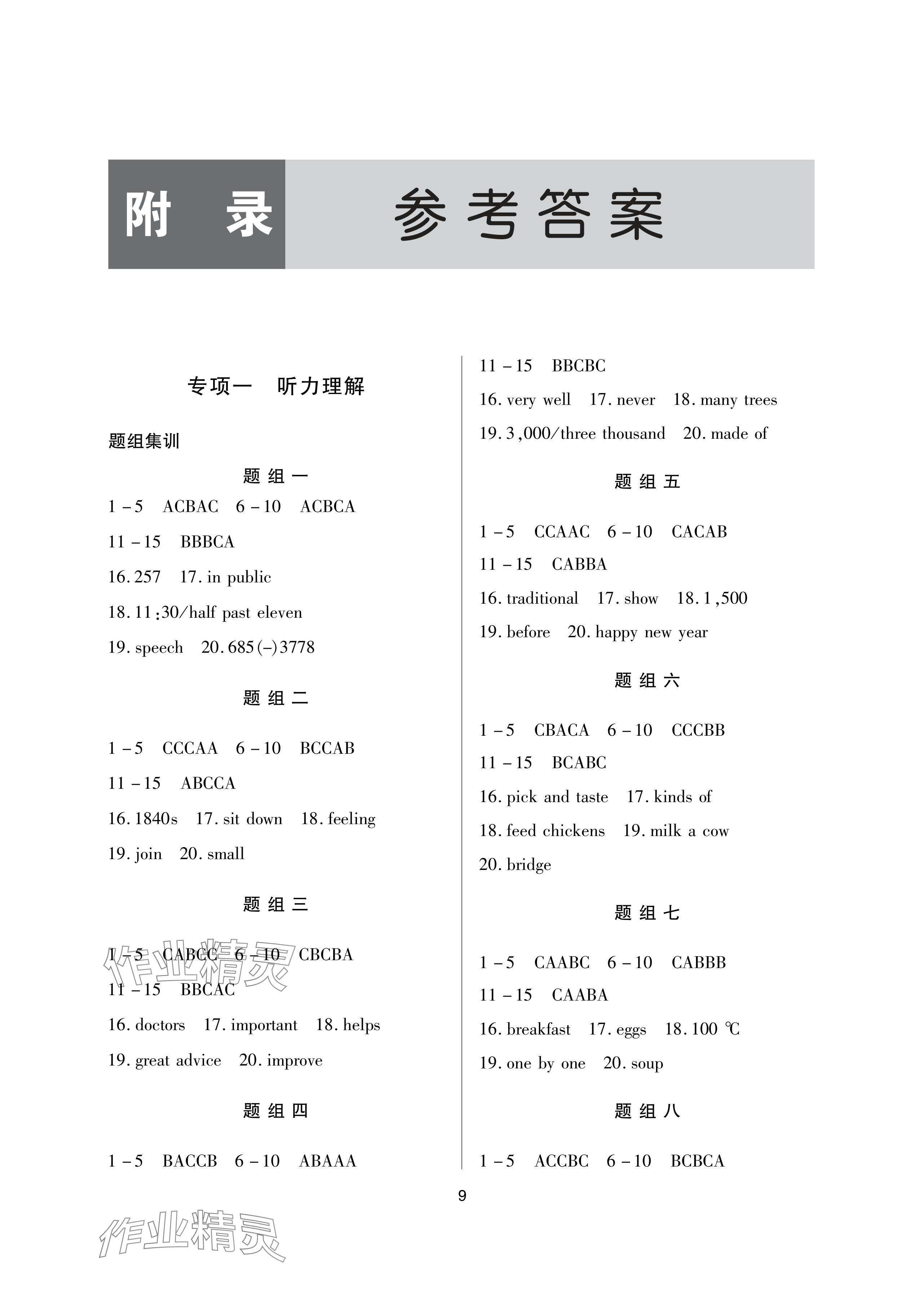 2024年专项新评价中考二轮英语 参考答案第1页