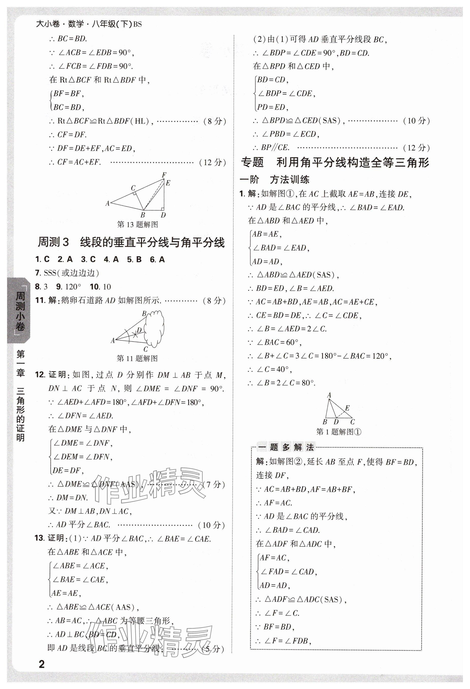 2025年萬唯中考大小卷八年級數(shù)學(xué)下冊北師大版 參考答案第2頁