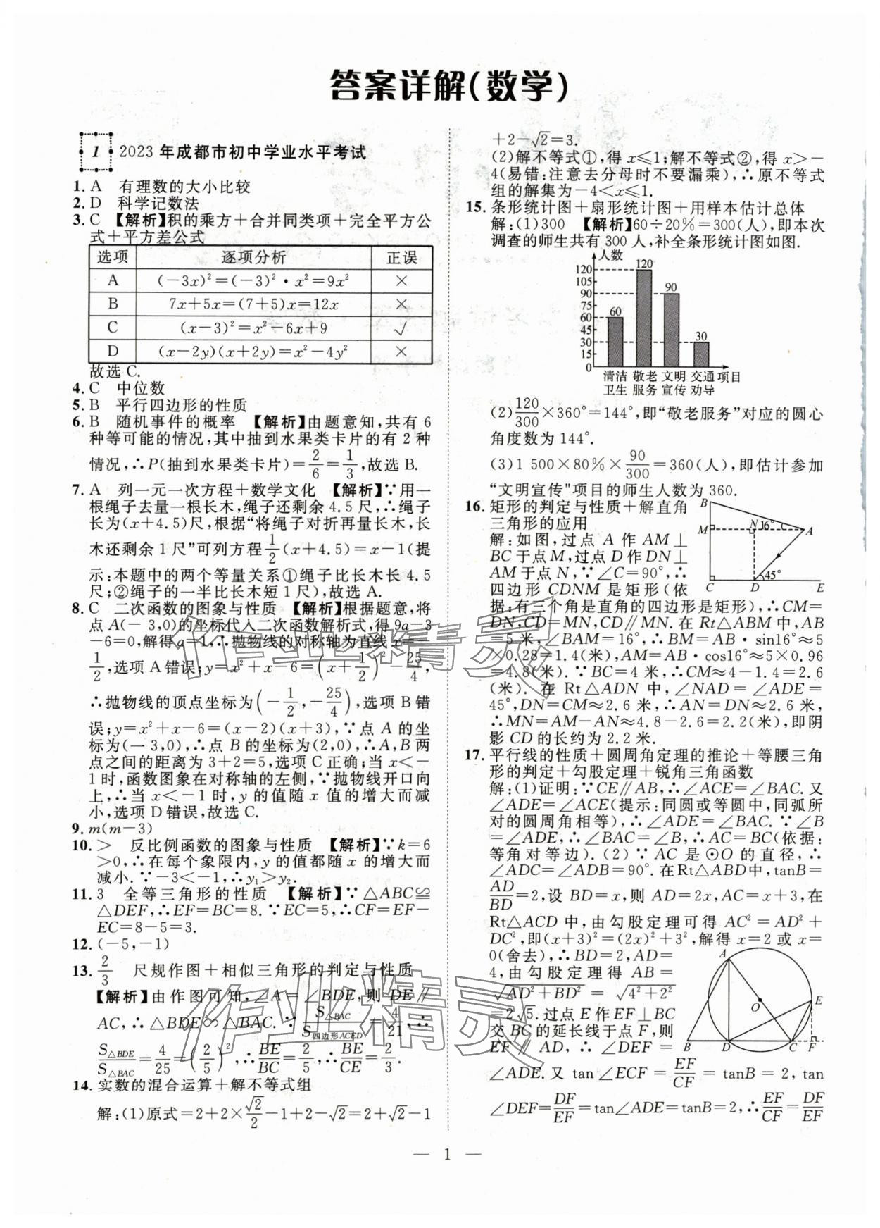 2024年智慧万羽中考试题荟萃数学四川中考 参考答案第1页