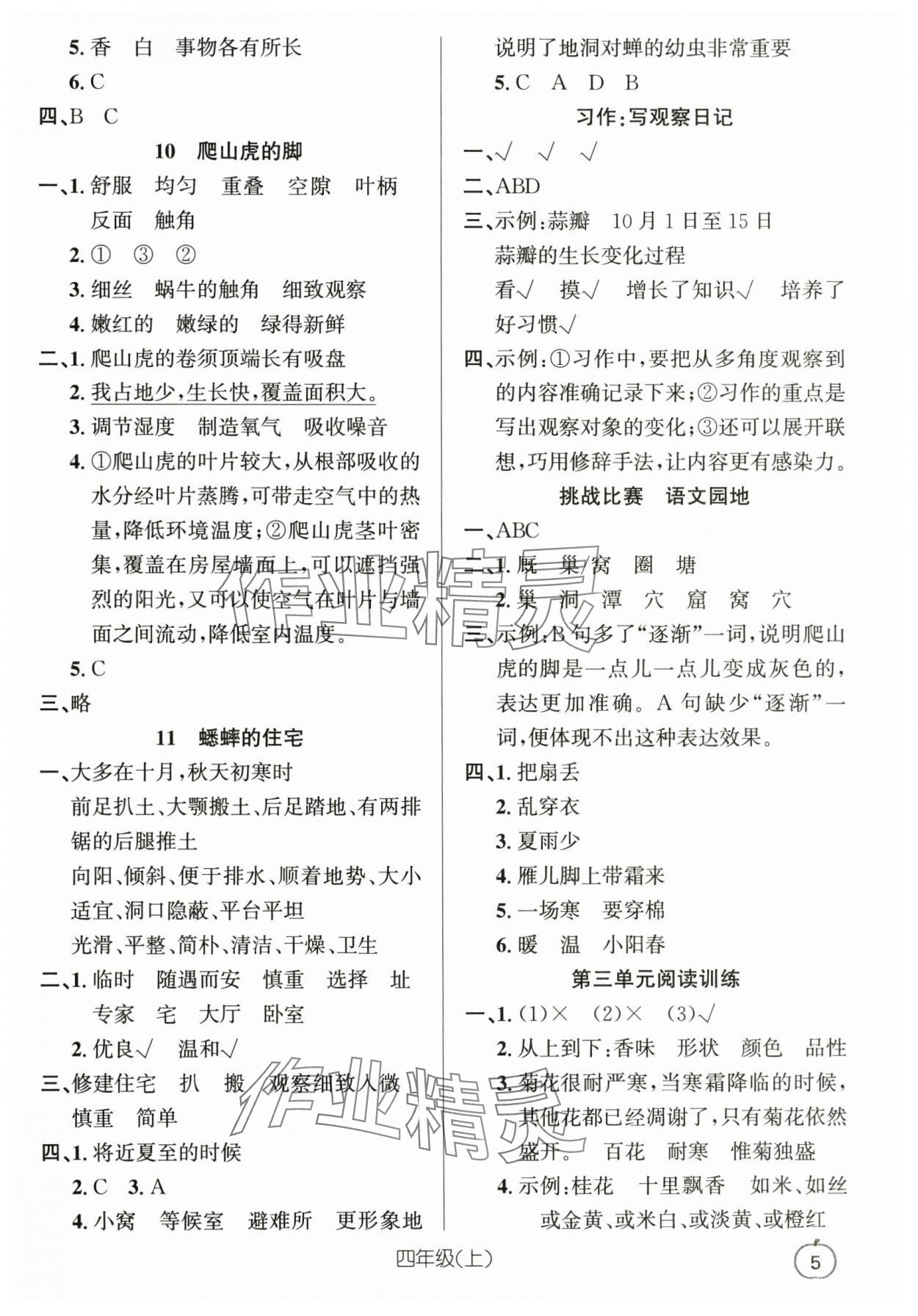 2025年语文要素天天练四年级上册浙江专版 参考答案第5页