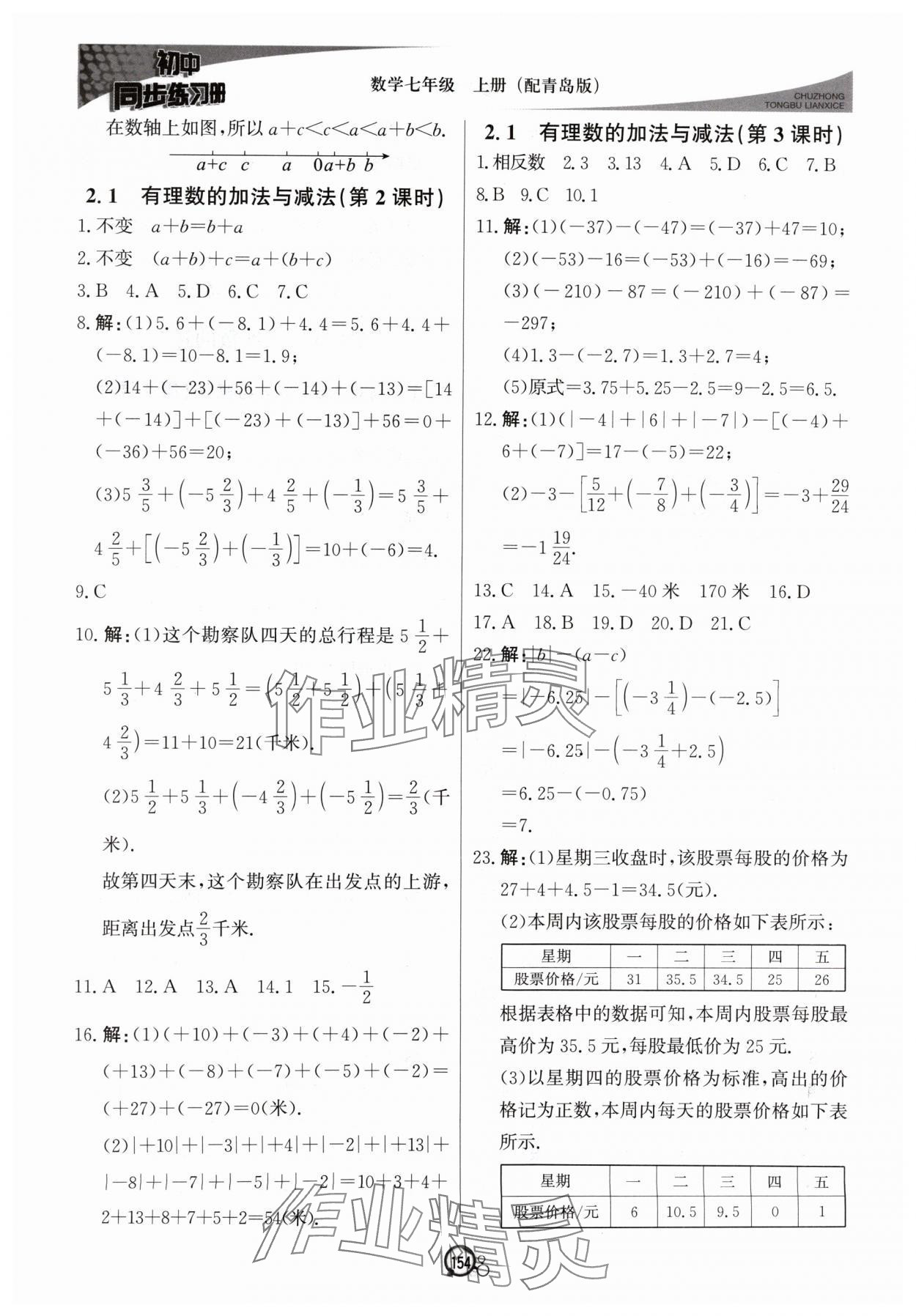 2024年初中同步練習(xí)冊(cè)七年級(jí)數(shù)學(xué)上冊(cè)青島版北京教育出版社 參考答案第5頁(yè)