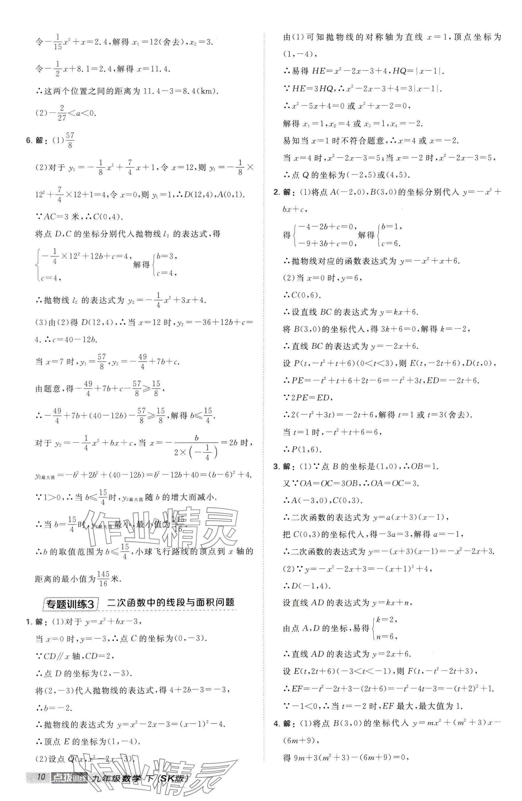 2025年點撥訓練九年級數(shù)學下冊蘇科版江蘇專用 參考答案第10頁