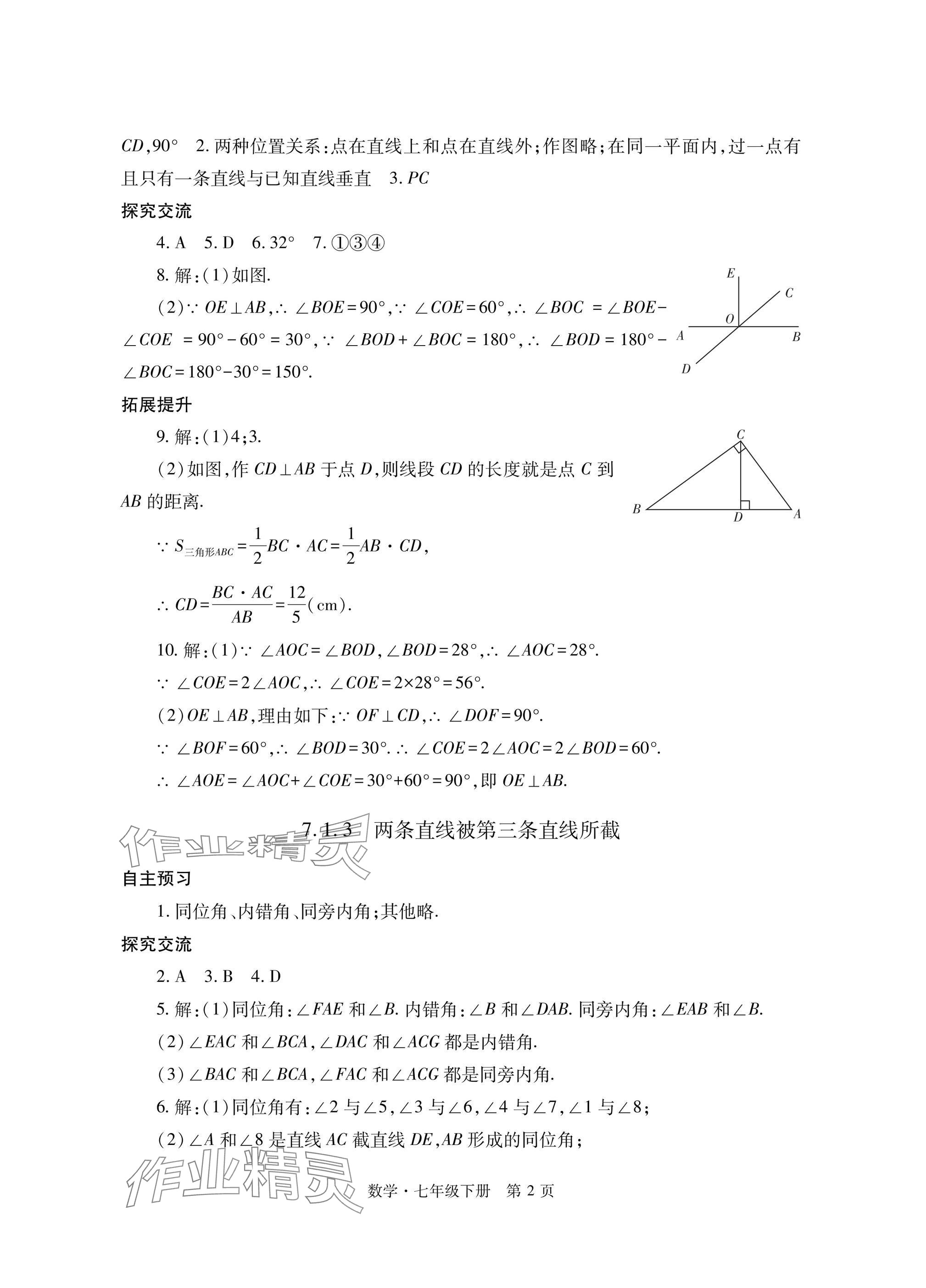 2025年自主學習指導課程與測試七年級數學下冊人教版 參考答案第2頁