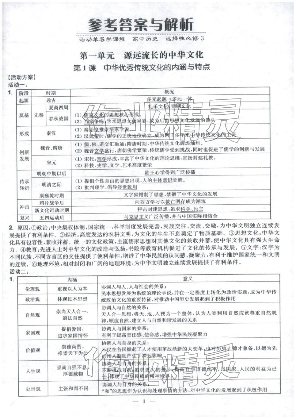 2025年活动单导学课程高中历史选择性必修第三册人教版&nbsp;第1页