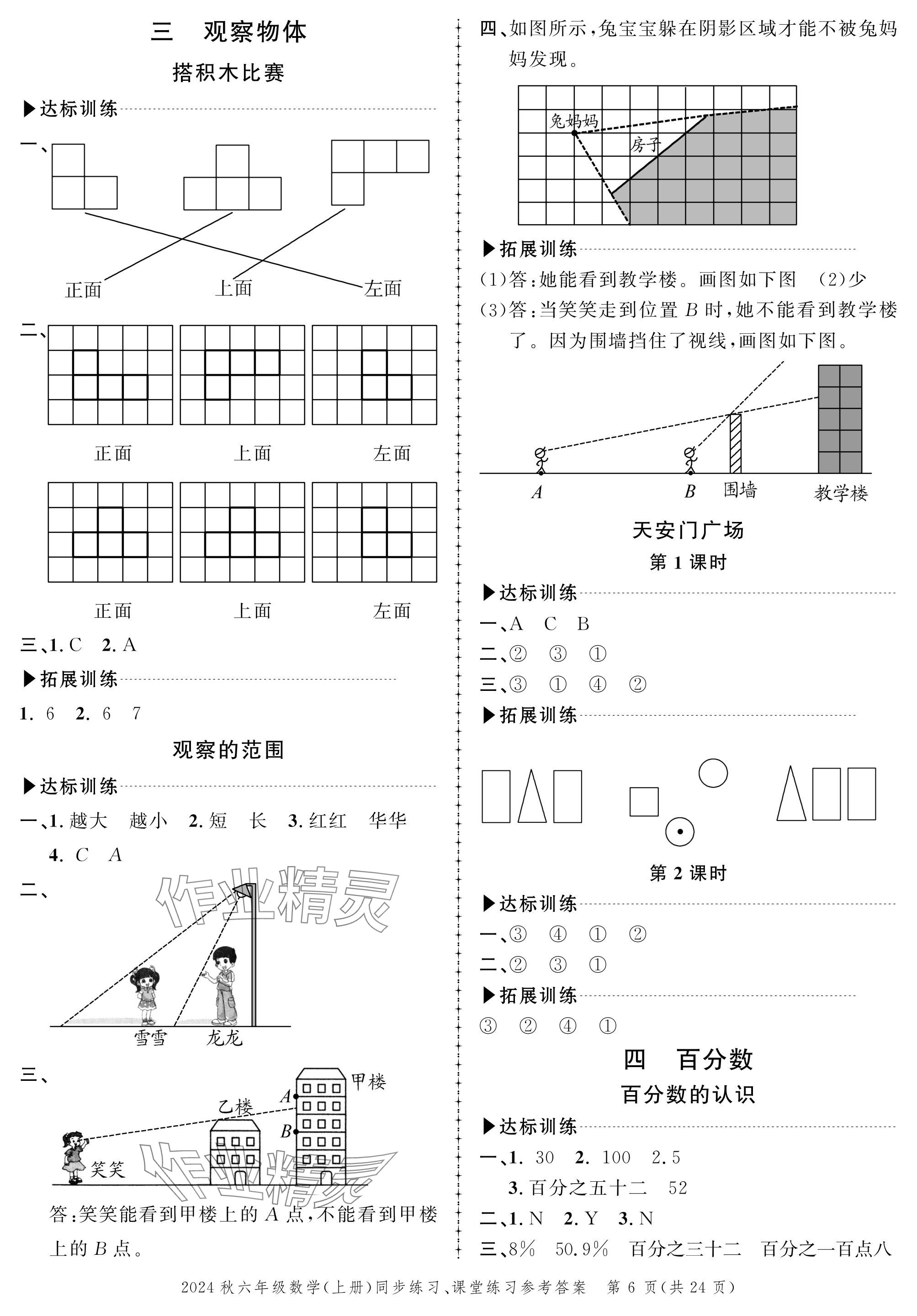 2024年創(chuàng)新作業(yè)同步練習(xí)六年級數(shù)學(xué)上冊北師大版 參考答案第6頁