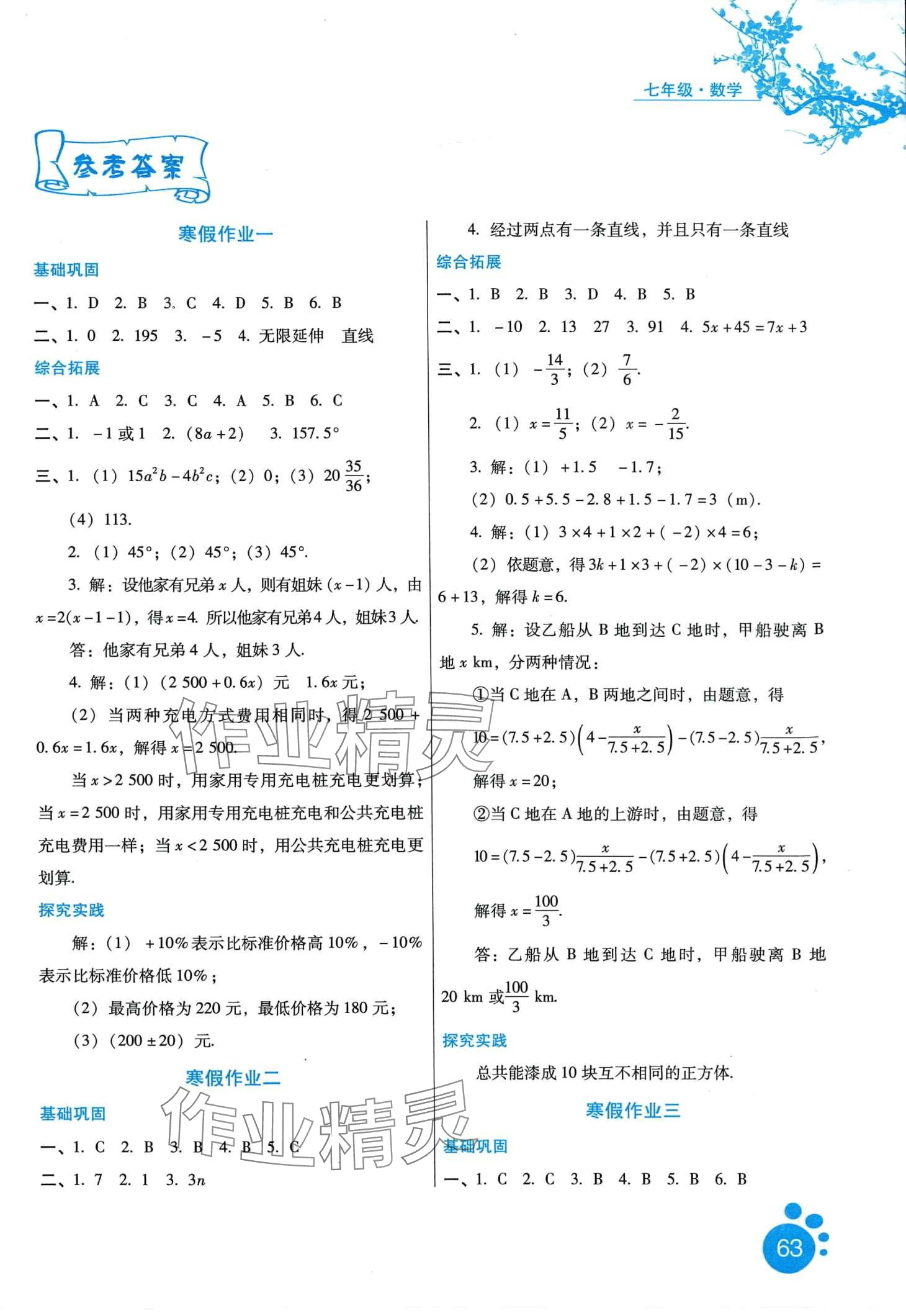 2024年寒假生活河北少年儿童出版社七年级数学通用版 第1页