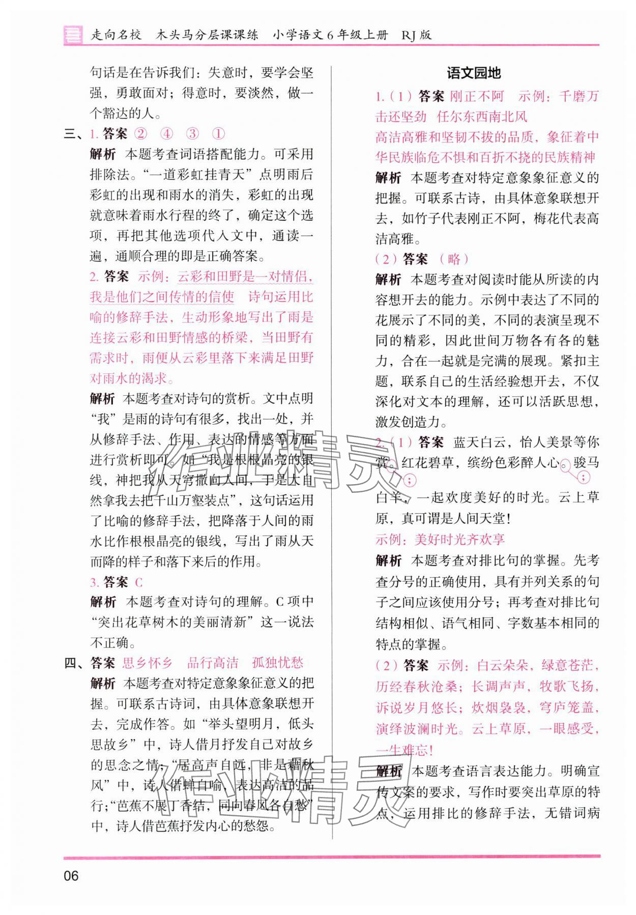 2025年木頭馬分層課課練六年級語文上冊人教版浙江專版 第6頁