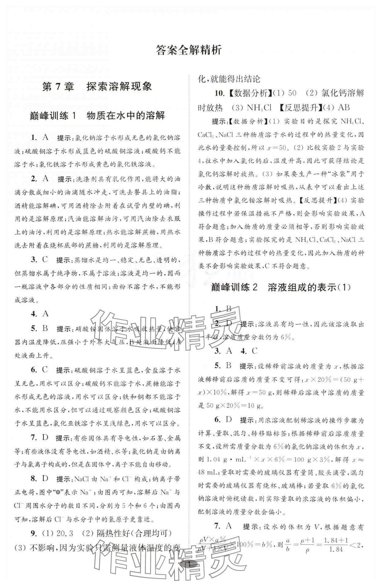 2025年初中化學(xué)小題狂做九年級下冊滬教版巔峰版 參考答案第1頁