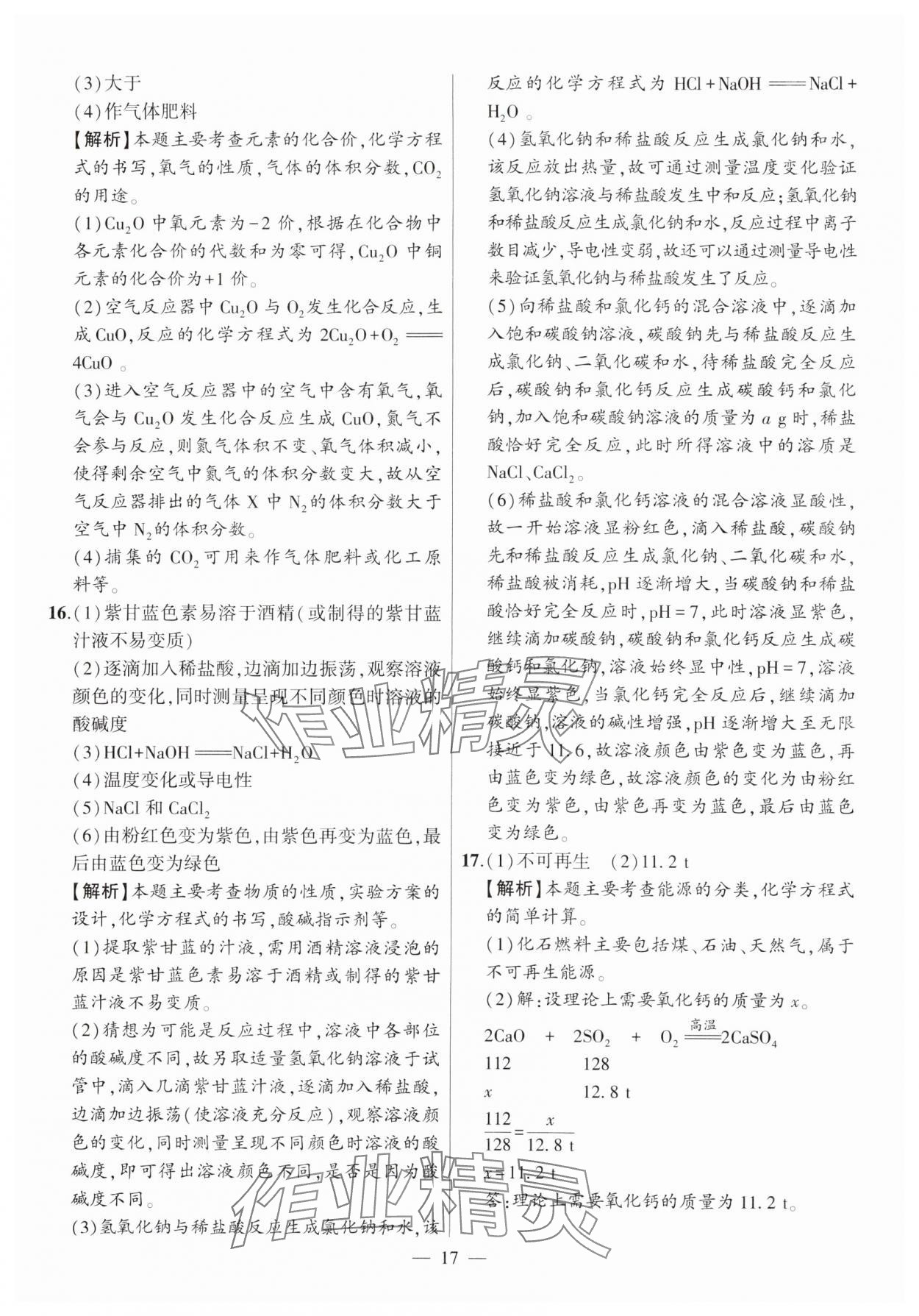 2025年秒殺中考安徽中考化學安徽專版 參考答案第17頁