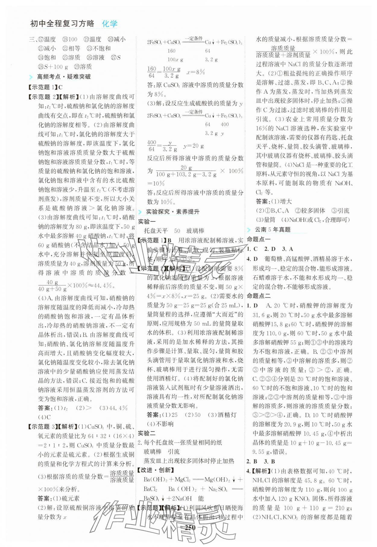 2025年初中全程复习方略海峡文艺出版社化学中考云南专版&nbsp;参考答案第6页
