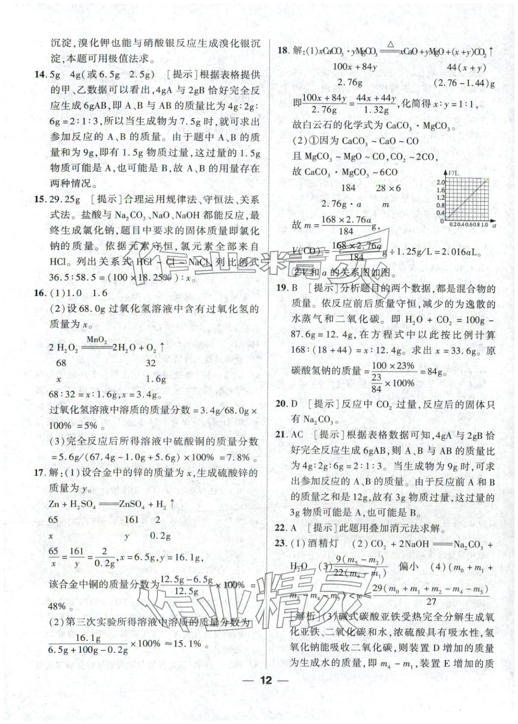 2026年奥赛王卓越培优九年级化学&nbsp;参考答案第12页